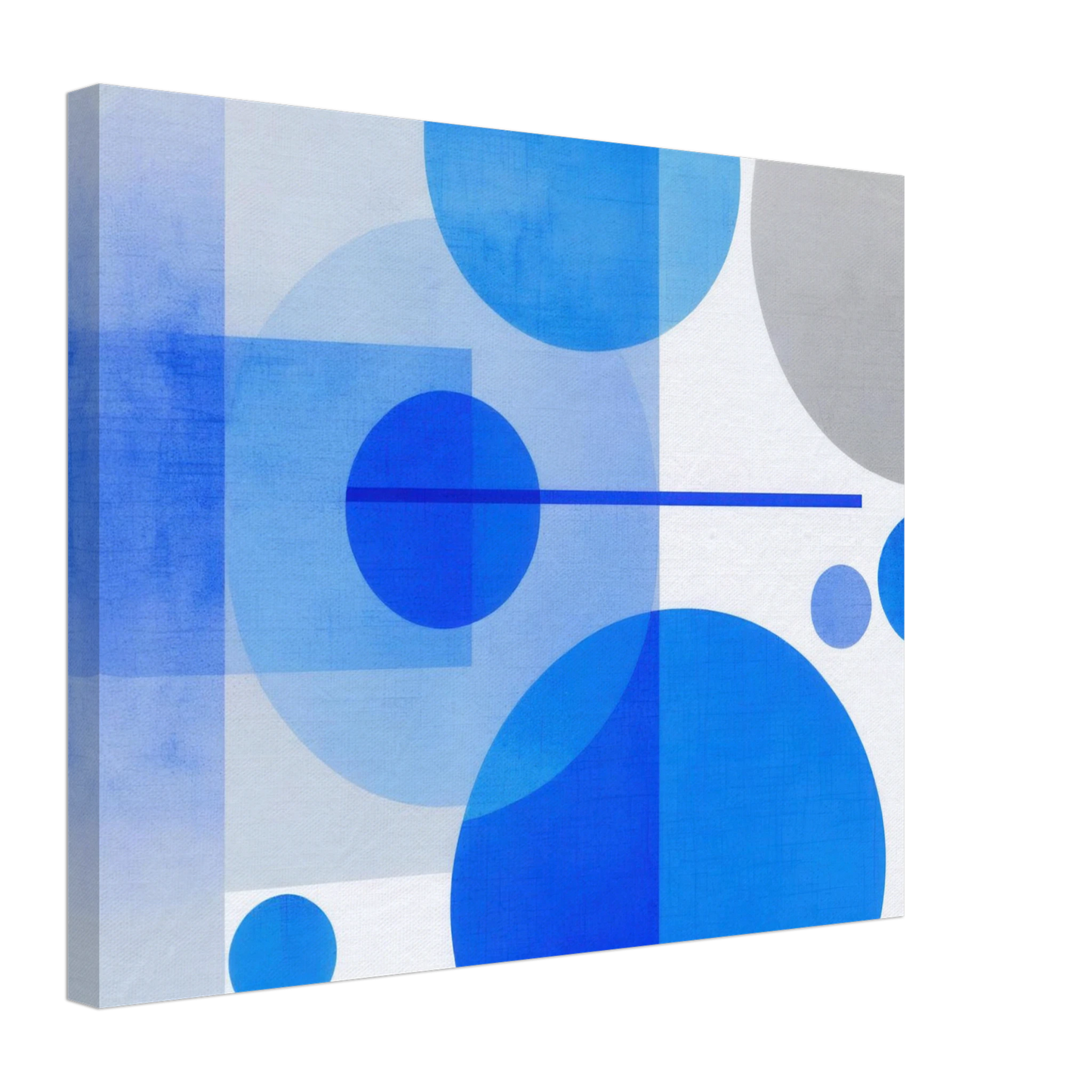Wandbild geometrische abstraktion in koenigsblau und azur modernes dekor mit kreis rechteckformen