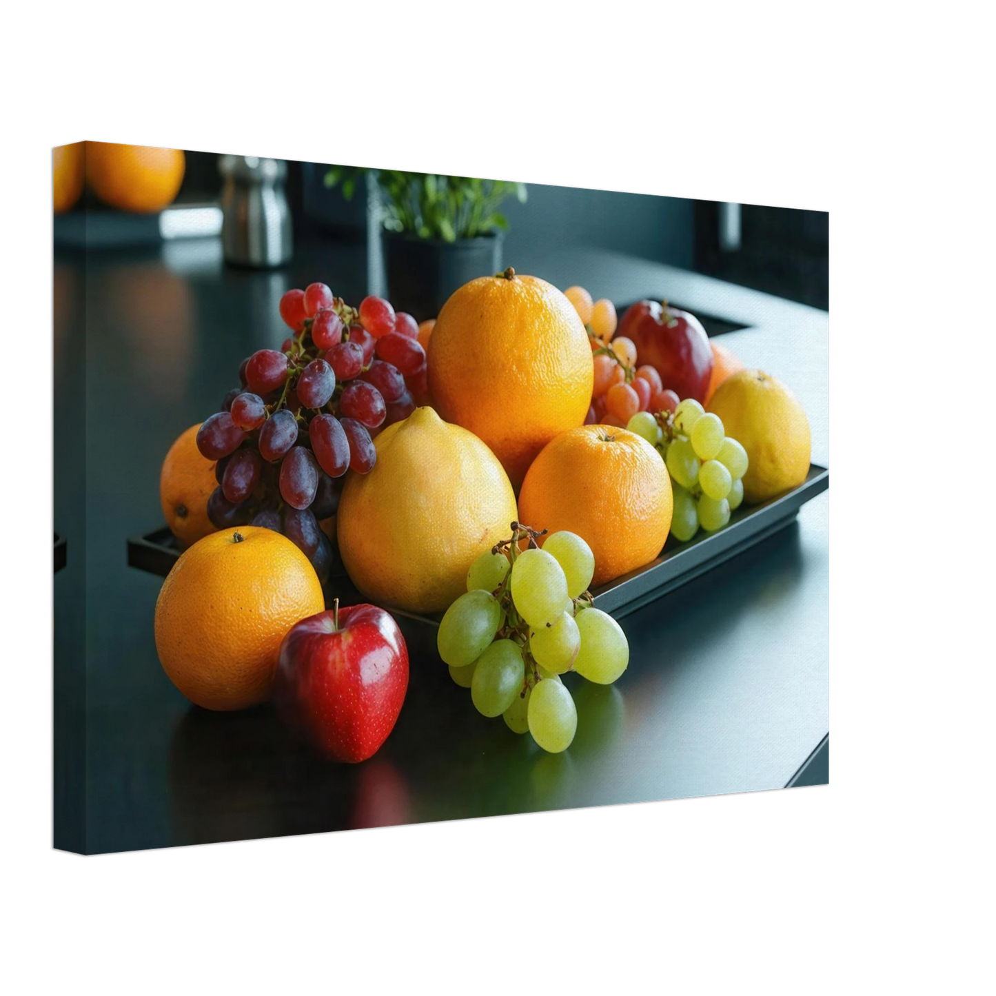 Wandbild fruchtbare fuelle lebendige komposition mit zitrusfruechten und trauben