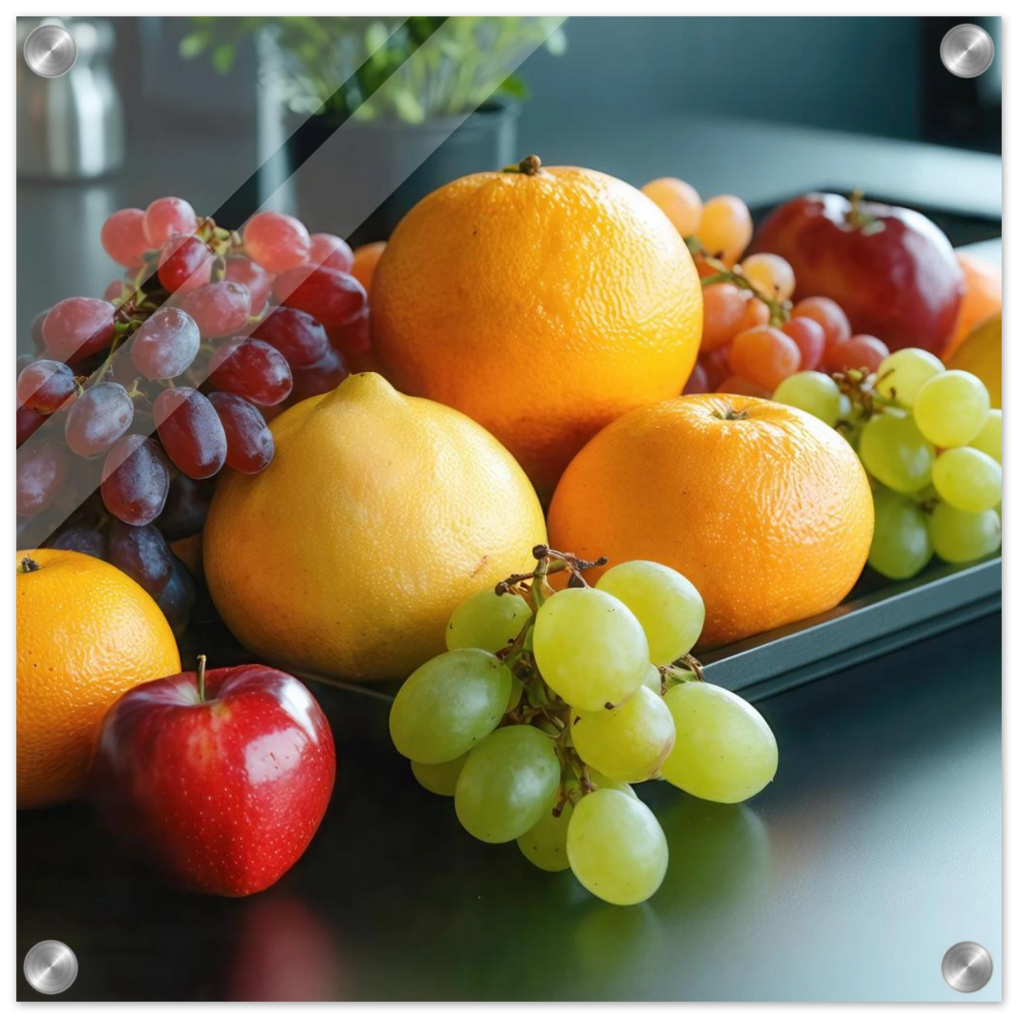 Wandbild fruchtbare fuelle lebendige komposition mit zitrusfruechten und trauben