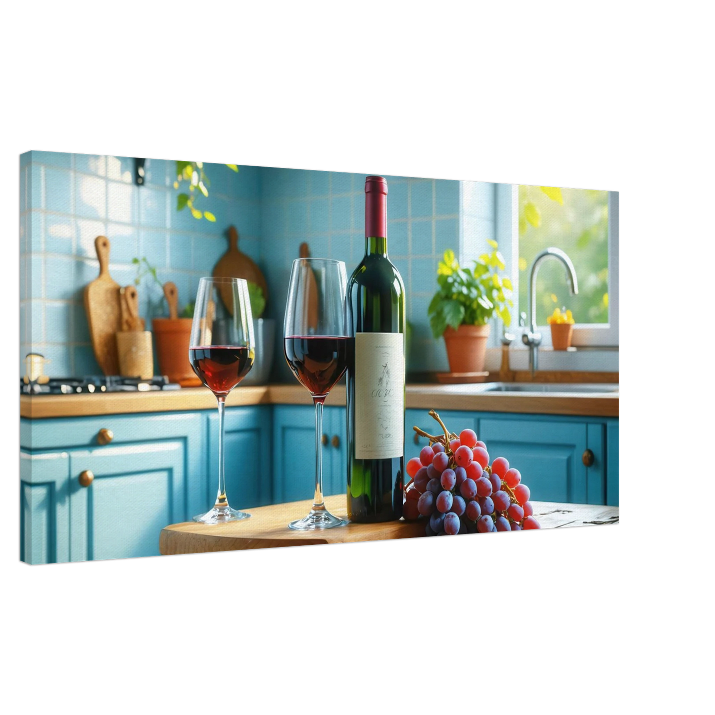 Wandbild weinabend idylle lebendige kueche mit wein trauben fuer ihre traumgroesse