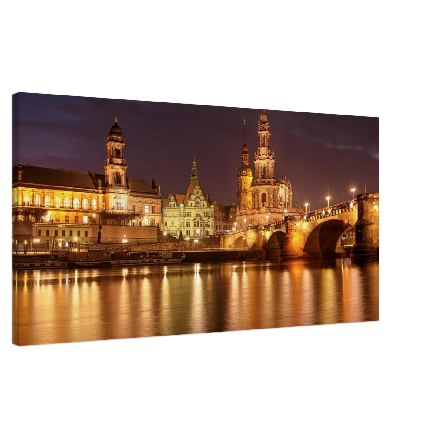 Wandbild dresden elbufer bei nacht ein malerisches stadtbild mit bruecken und gebaeuden erhaeltlich in vielen groessen