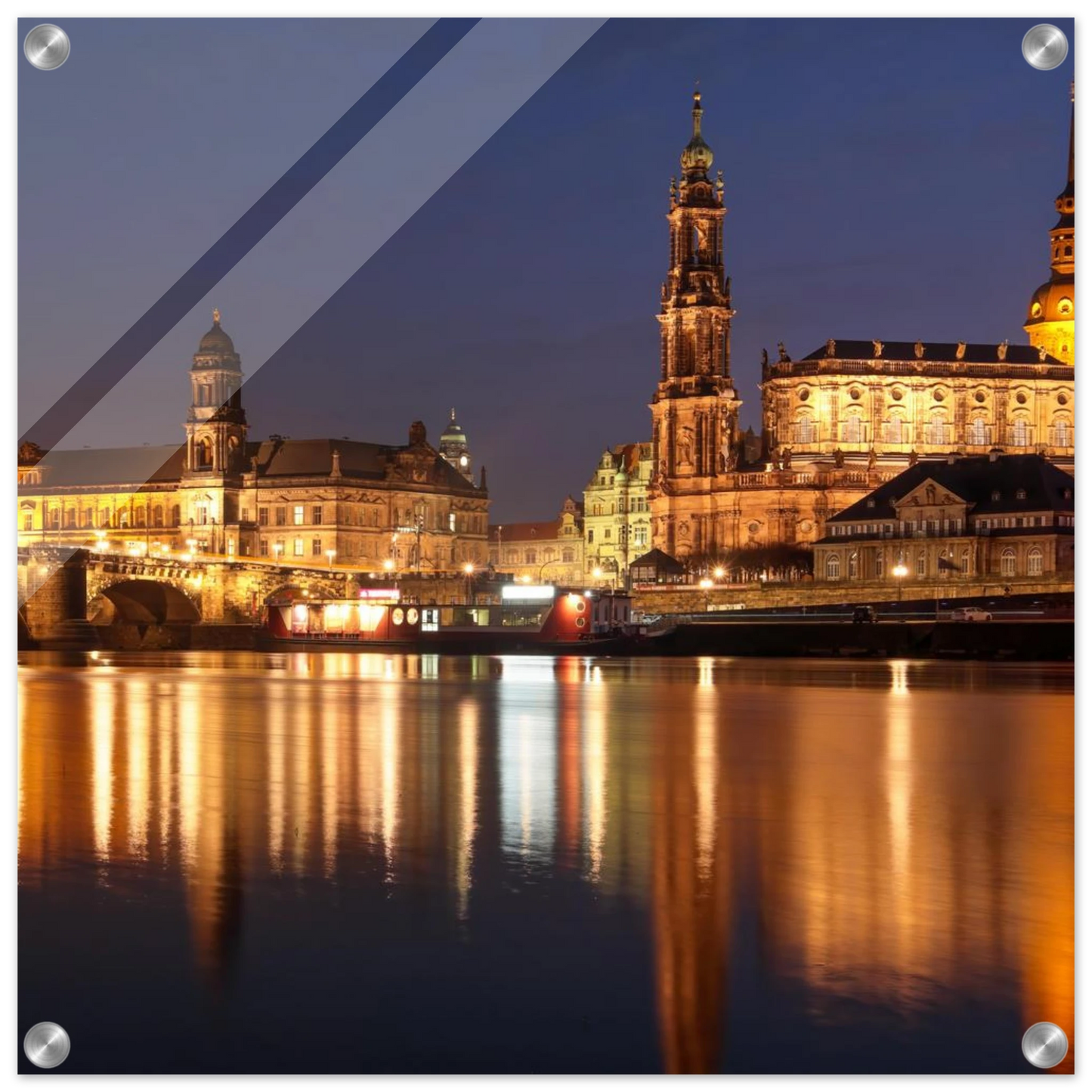 Wandbild dresden bei nacht eine malerische flusslandschaft in leuchtendem gold und azur