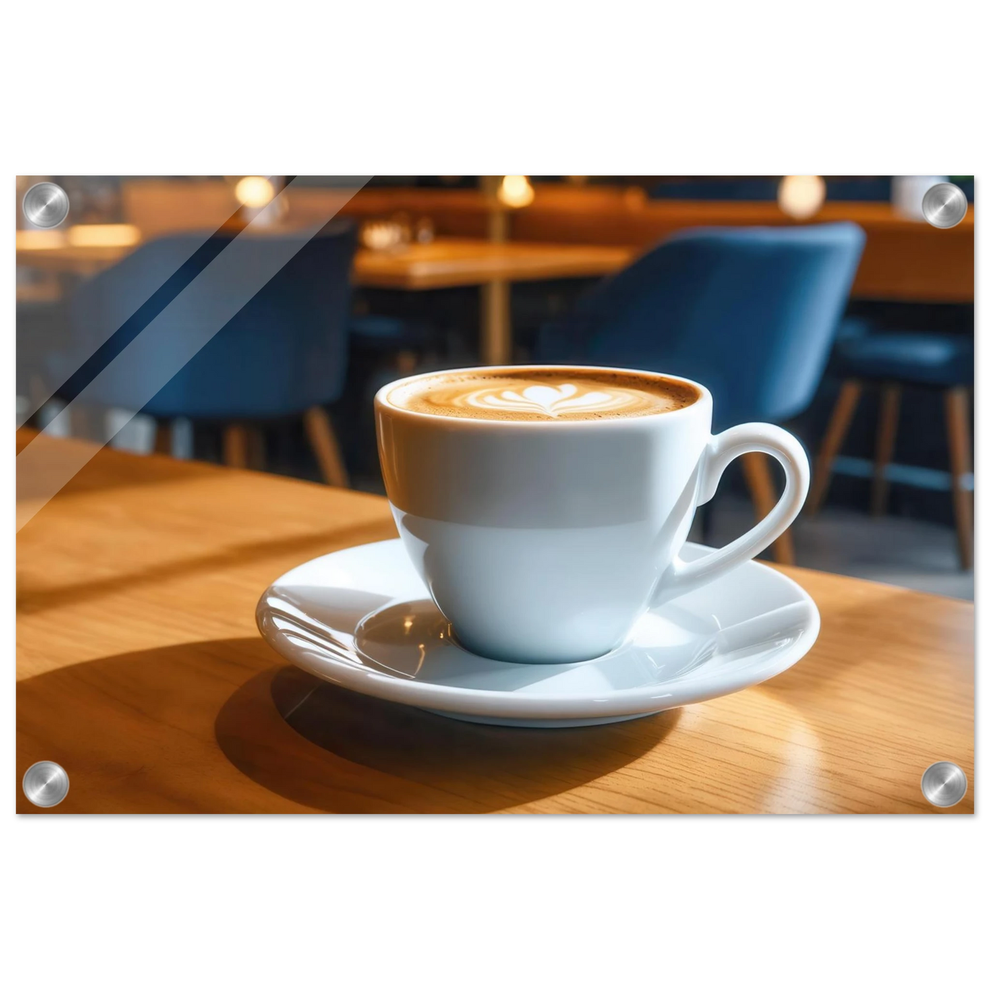 Wandbild gemuetliche kaffeehaus szene stilvolle latte art in goldenem licht