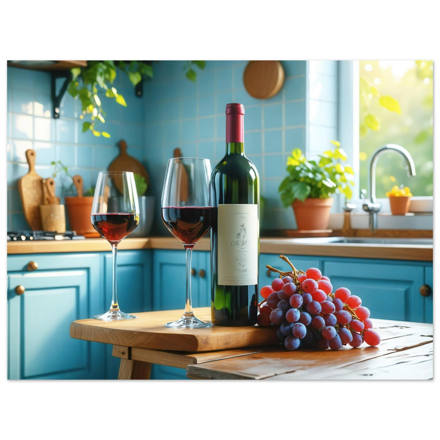 Wandbild weinabend idylle lebendige kueche mit wein trauben fuer ihre traumgroesse