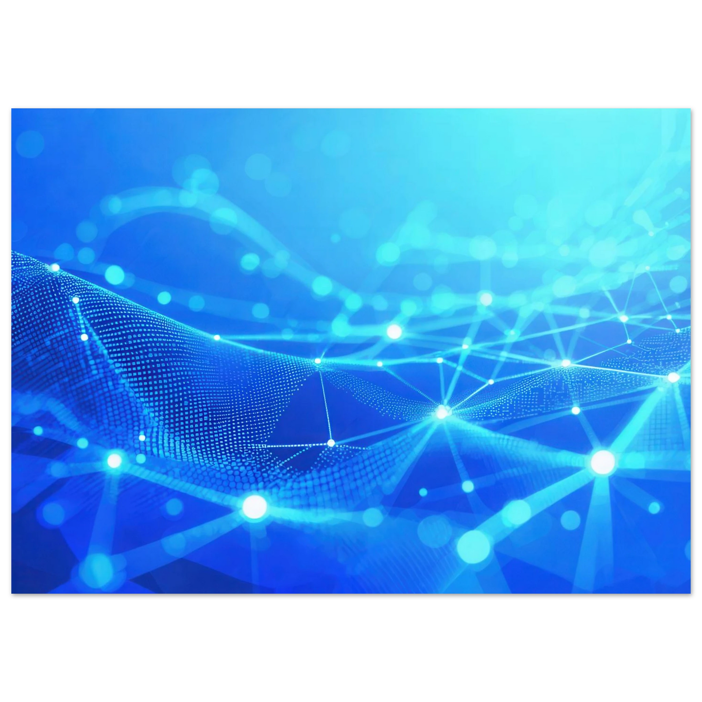 Wandbild deep blue connected world abstraktes cyberpunk netzwerk fuer moderne raeume in vielen groessen