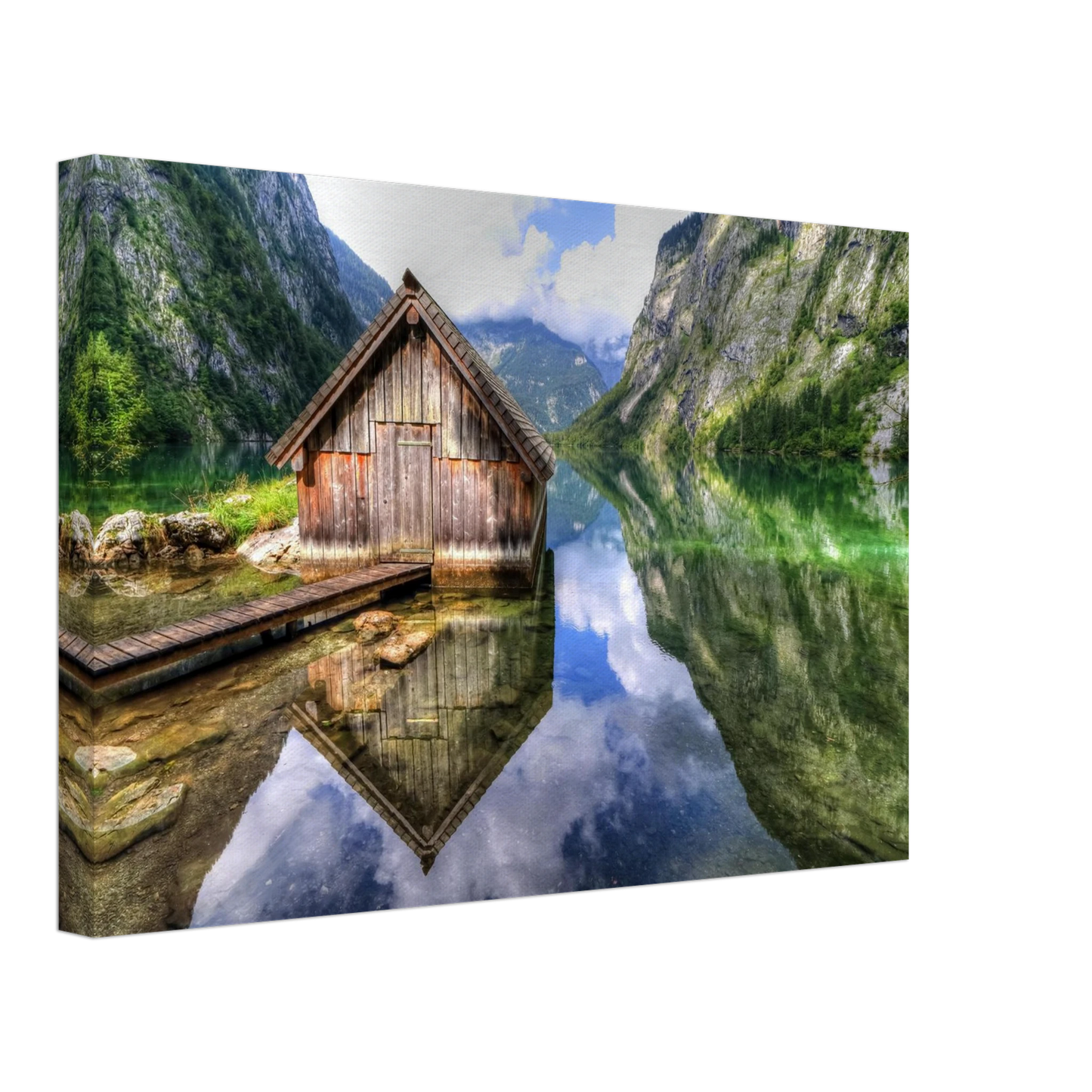 Wandbild bergschutzhuette am see ein idyllisches refugium fuer ihre wanddekoration