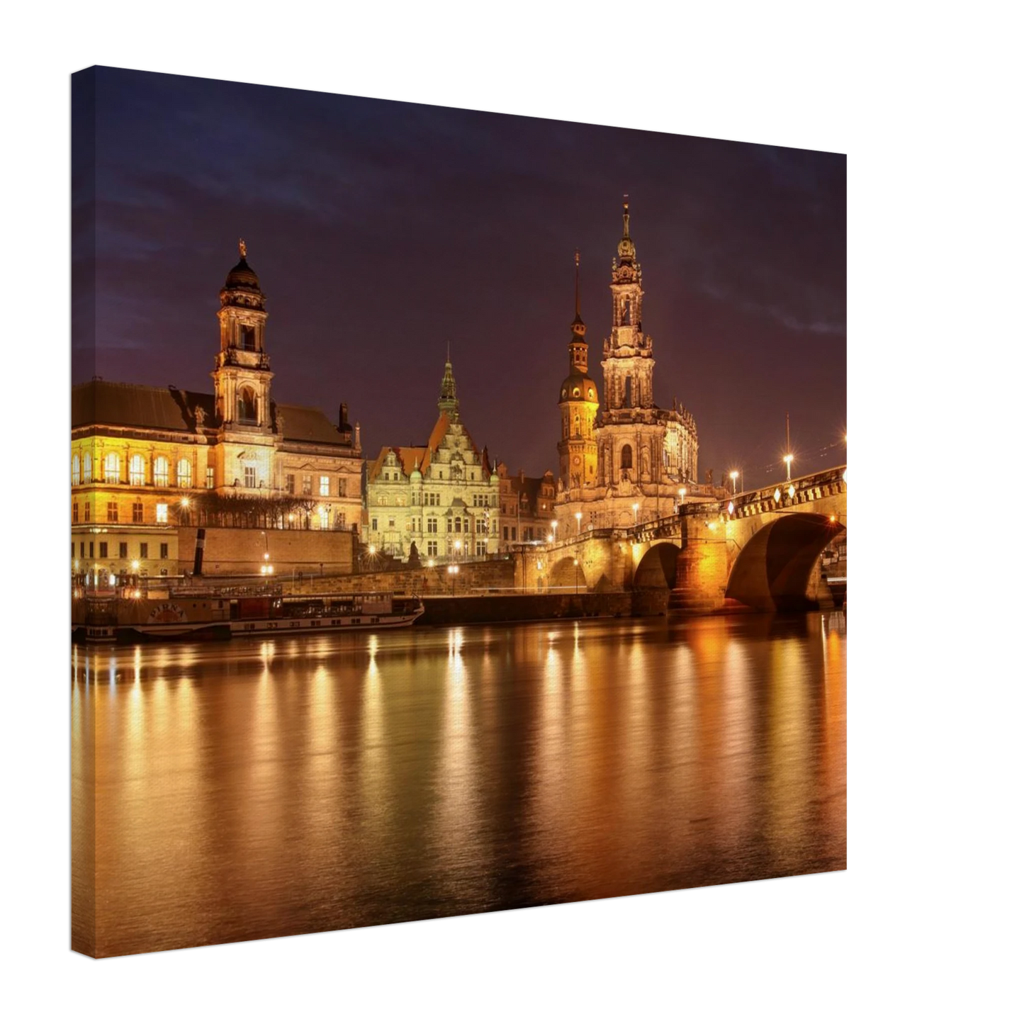 Wandbild dresden elbufer bei nacht ein malerisches stadtbild mit bruecken und gebaeuden erhaeltlich in vielen groessen