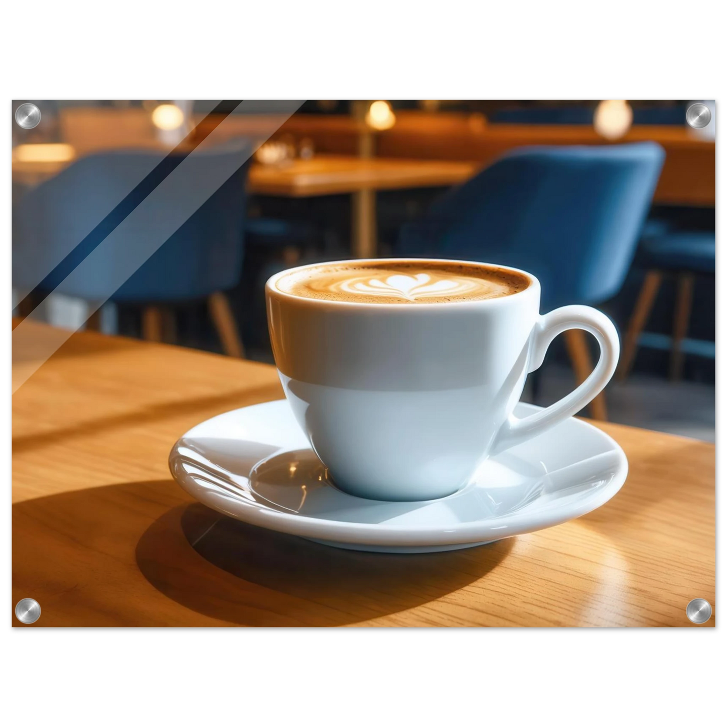Wandbild gemuetliche kaffeehaus szene stilvolle latte art in goldenem licht