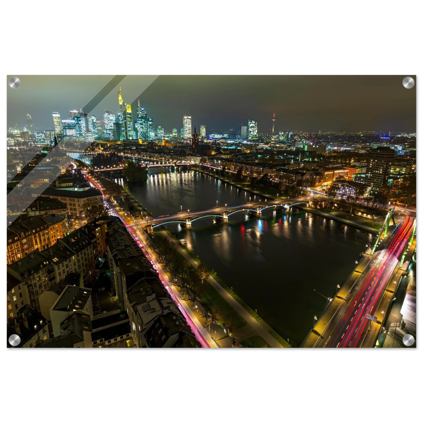 Wandbild frankfurt bei nacht pulsierende stadtansicht mit lichtspuren