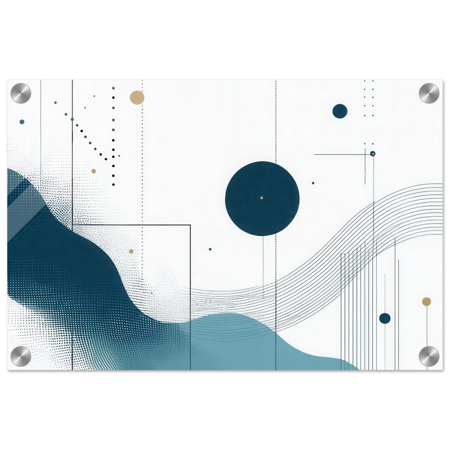 Wandbild deep sea rhythm abstrakte kunst in blau und goldtoenen in ihrer wunschgroesse