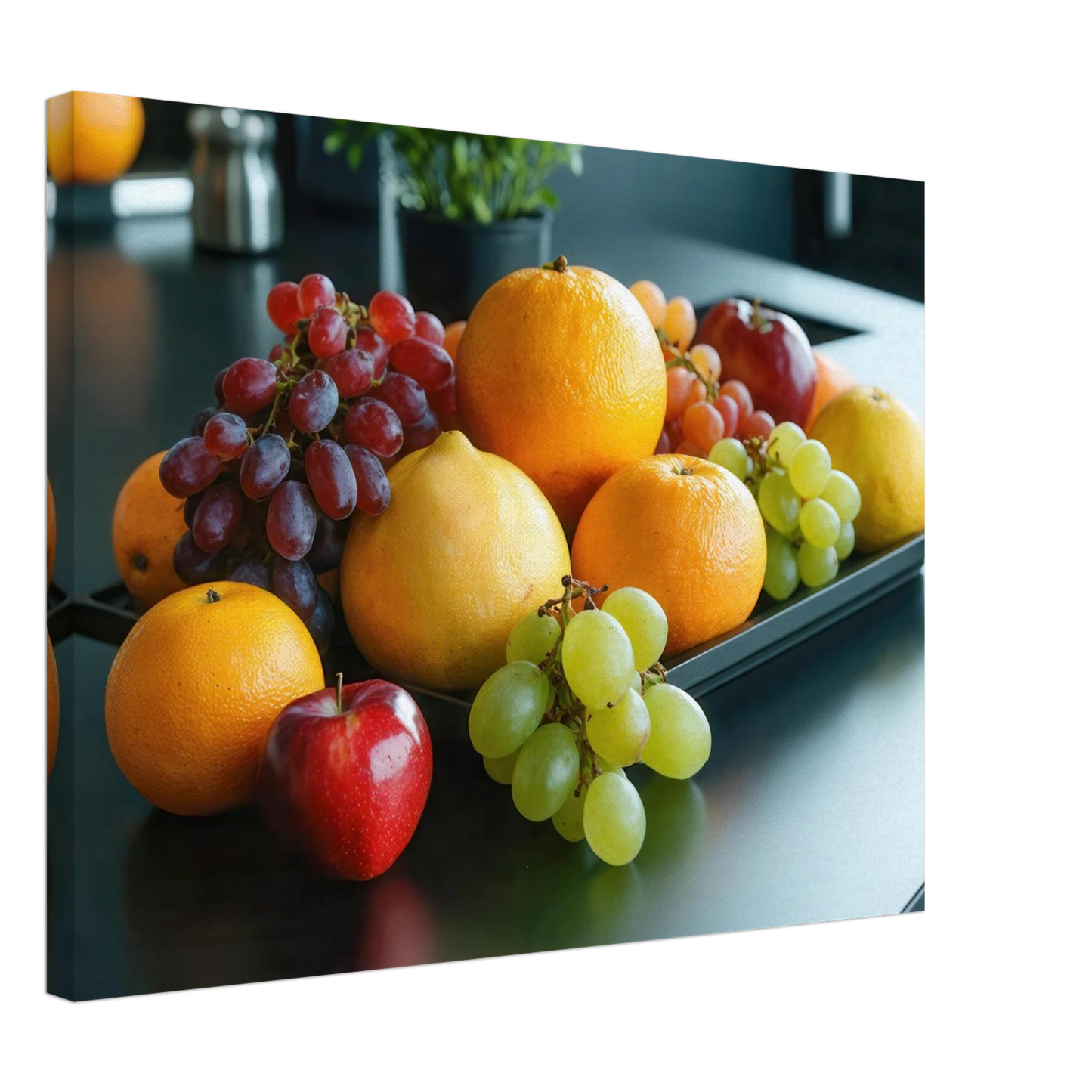 Wandbild fruchtbare fuelle lebendige komposition mit zitrusfruechten und trauben