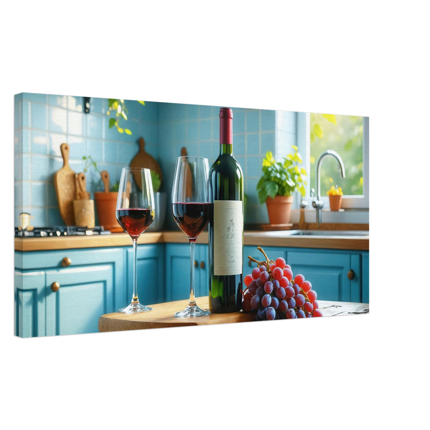 Wandbild weinabend idylle lebendige kueche mit wein trauben fuer ihre traumgroesse