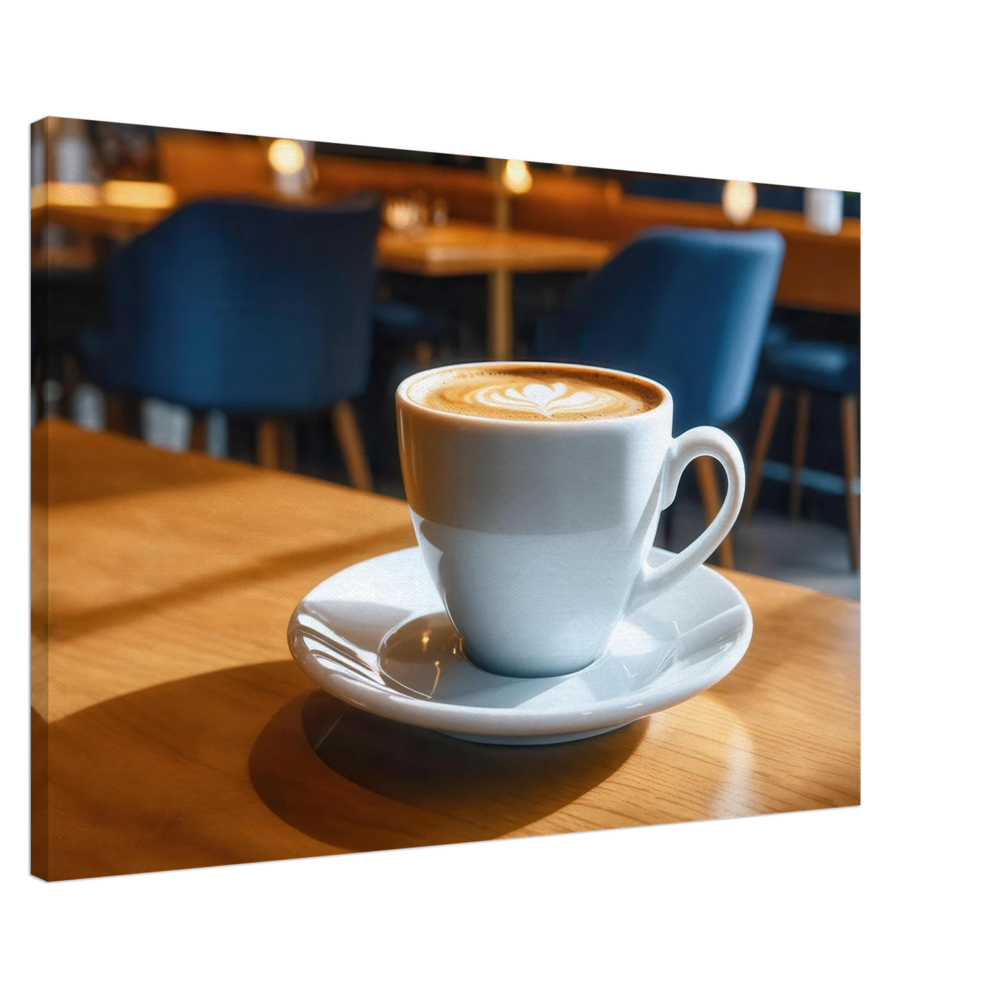 Wandbild gemuetliche kaffeehaus szene stilvolle latte art in goldenem licht