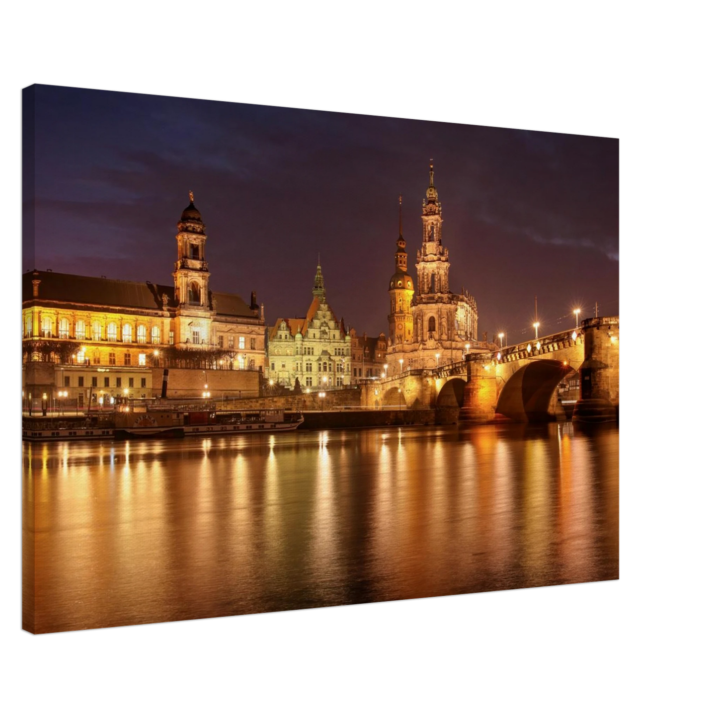 Wandbild dresden elbufer bei nacht ein malerisches stadtbild mit bruecken und gebaeuden erhaeltlich in vielen groessen