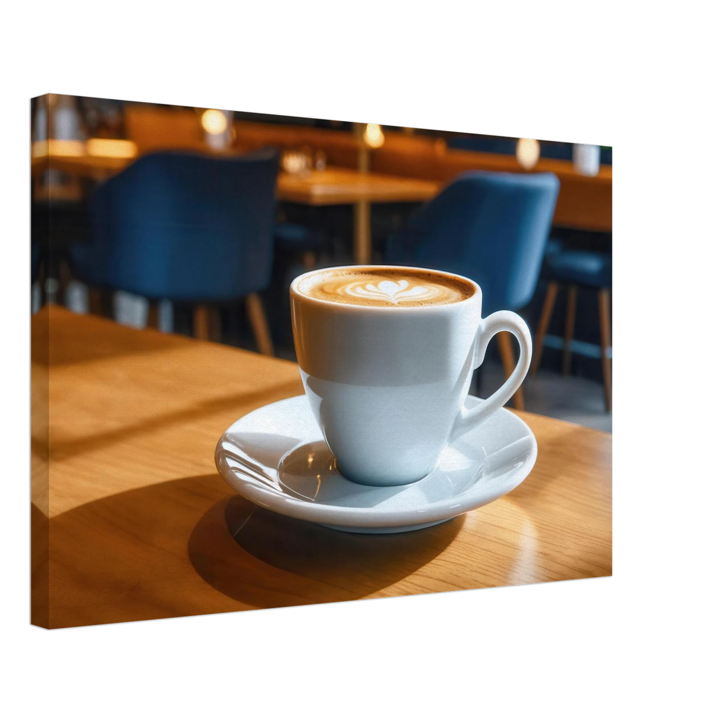 Wandbild gemuetliche kaffeehaus szene stilvolle latte art in goldenem licht