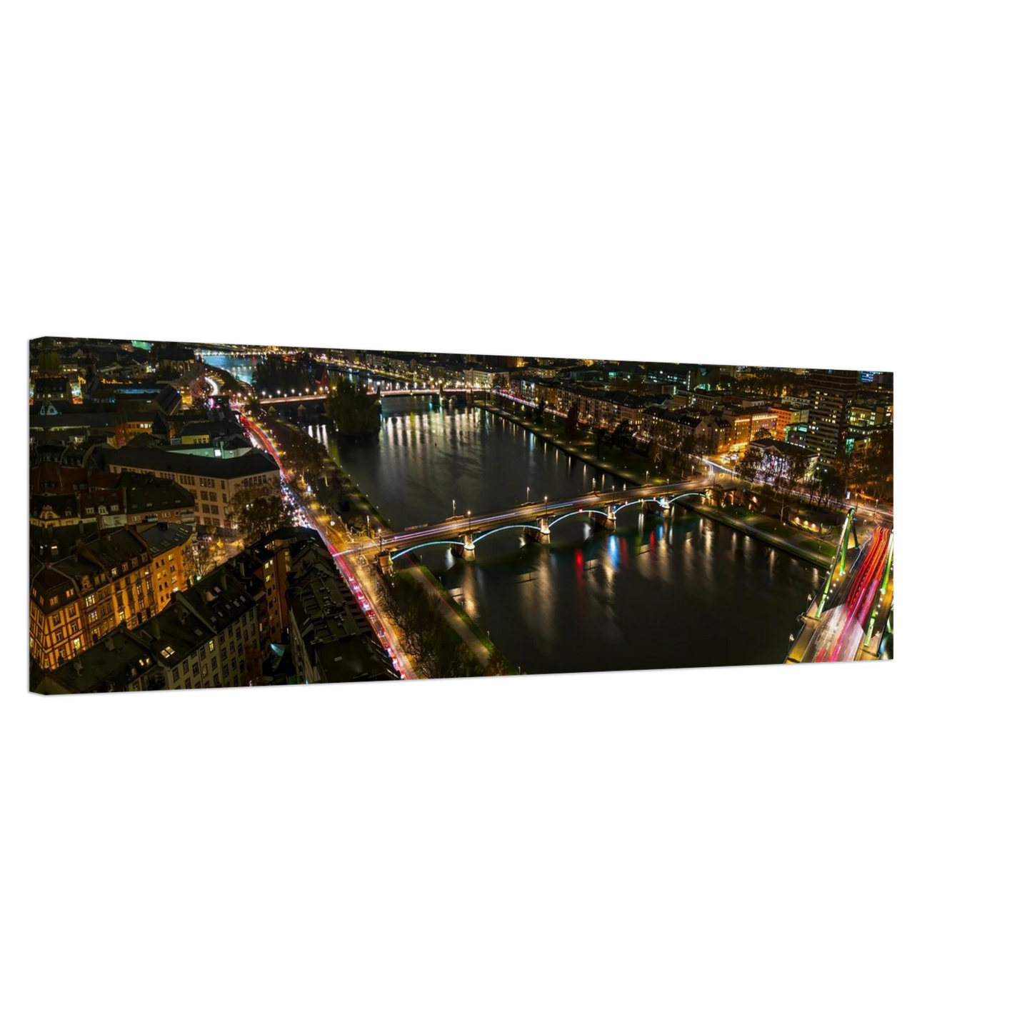 Wandbild frankfurt bei nacht pulsierende stadtansicht mit lichtspuren