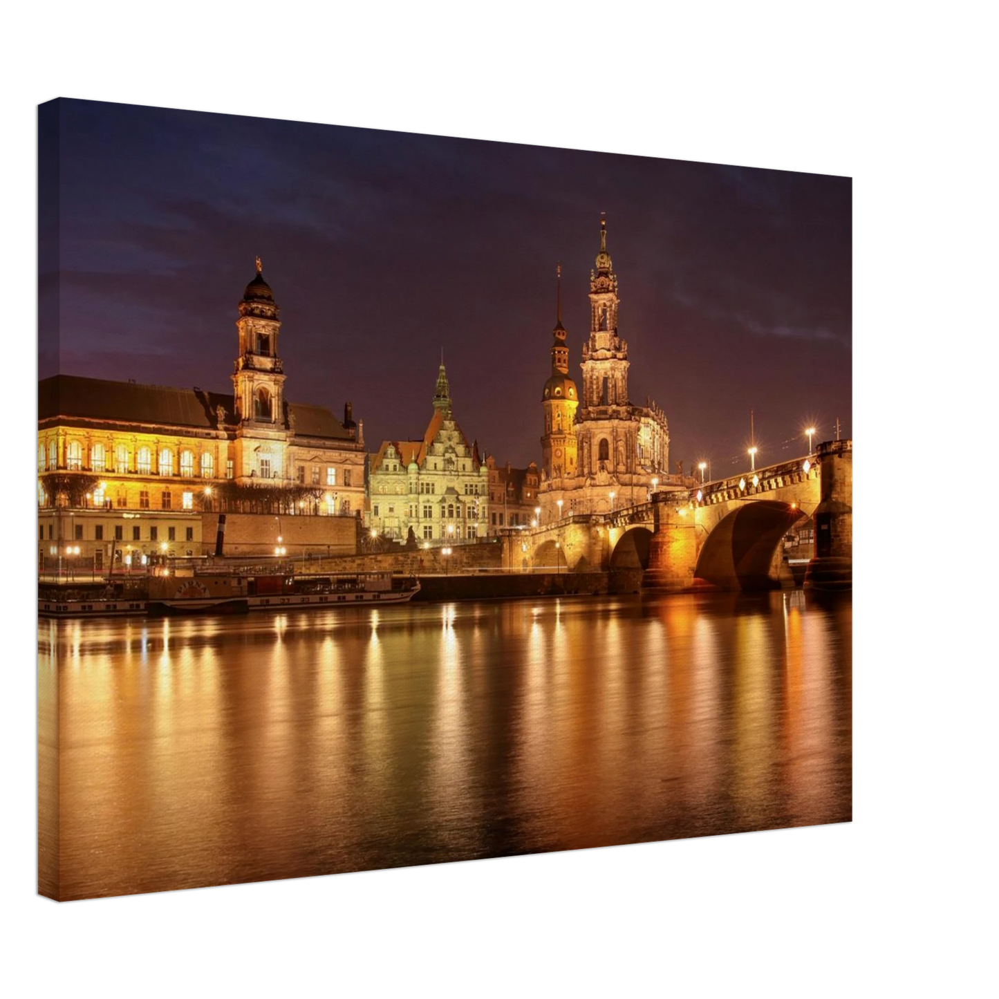 Wandbild dresden elbufer bei nacht ein malerisches stadtbild mit bruecken und gebaeuden erhaeltlich in vielen groessen