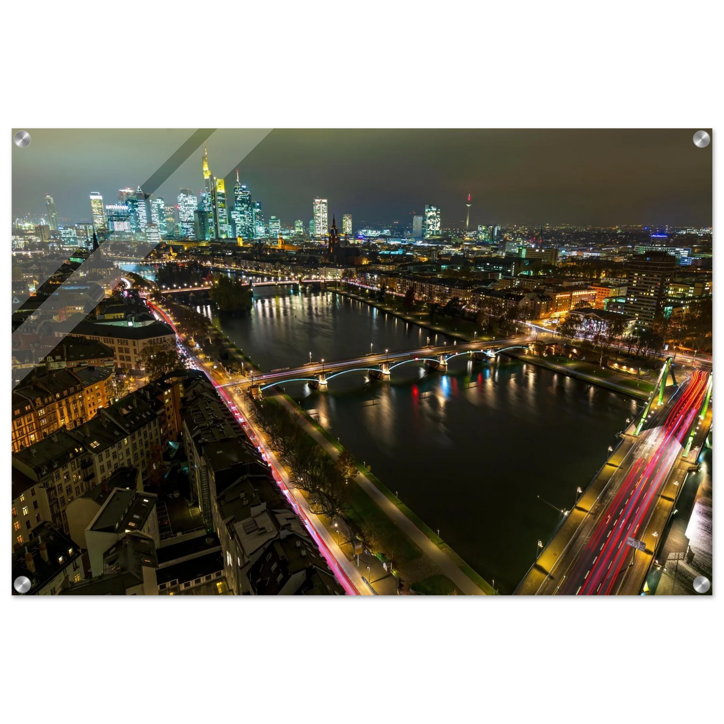 Wandbild frankfurt bei nacht pulsierende stadtansicht mit lichtspuren