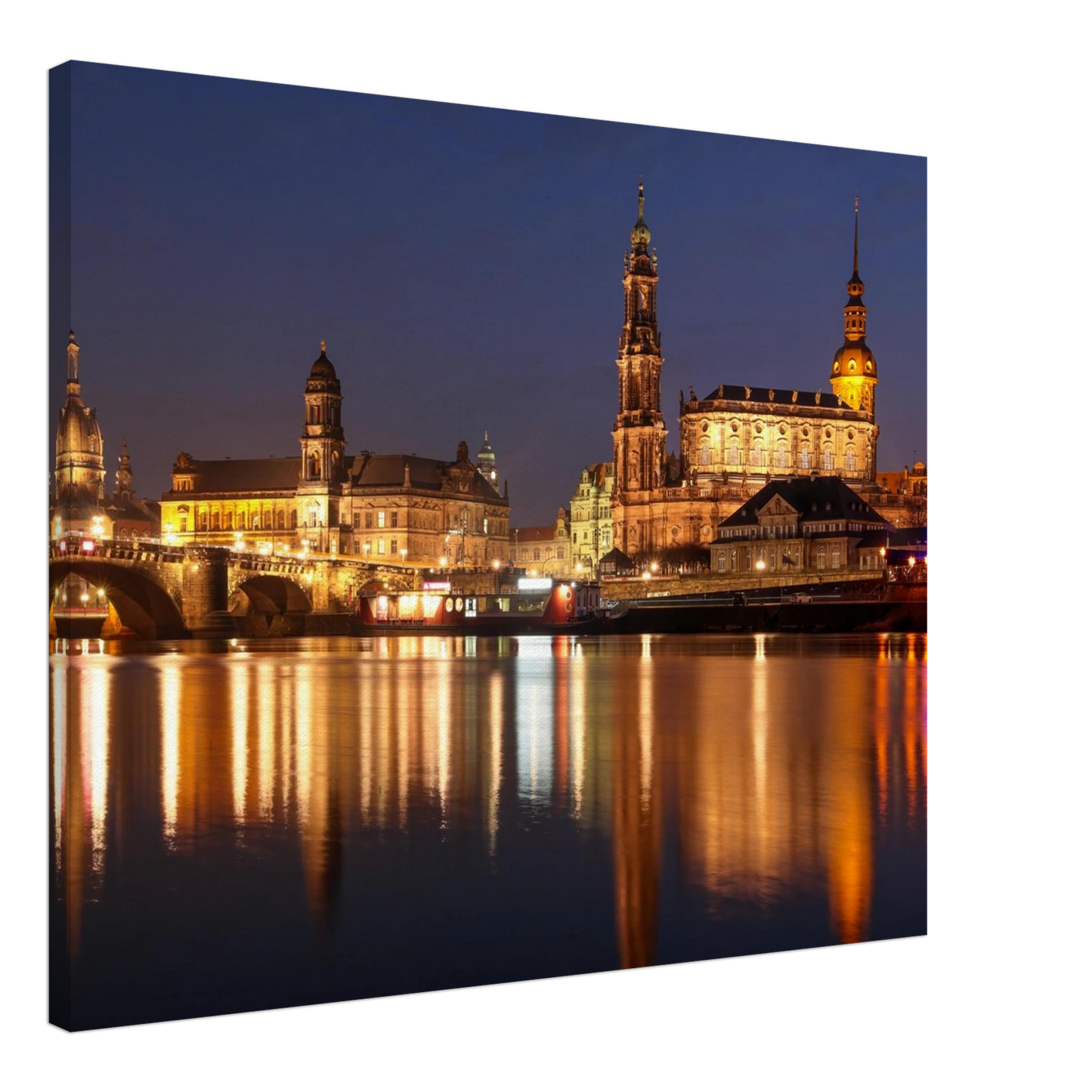 Wandbild dresden bei nacht eine malerische flusslandschaft in leuchtendem gold und azur