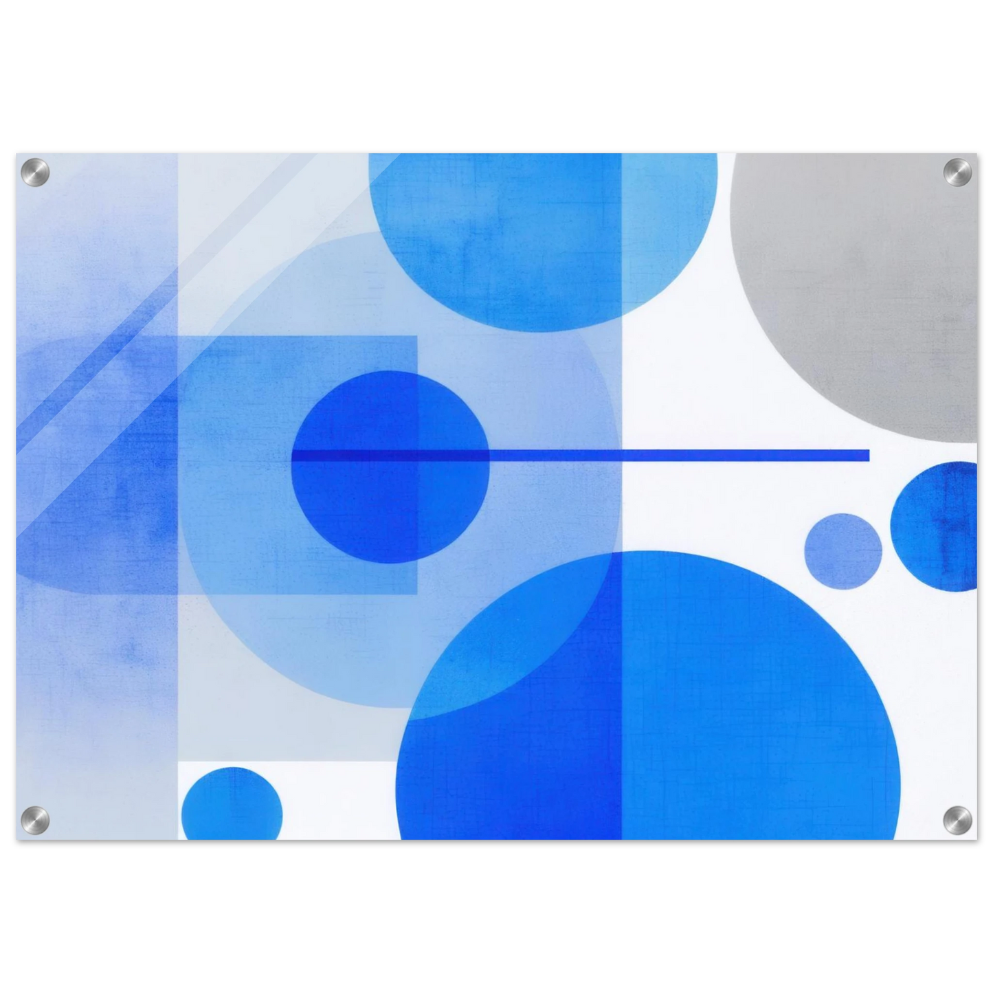 Wandbild geometrische abstraktion in koenigsblau und azur modernes dekor mit kreis rechteckformen