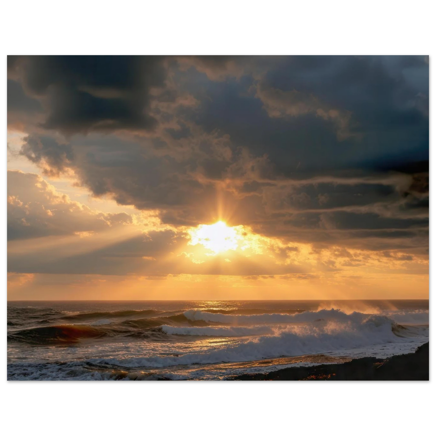 Wandbild dramatischer ozean sonnenuntergang kuestenkunst in ihrer wunschgroesse