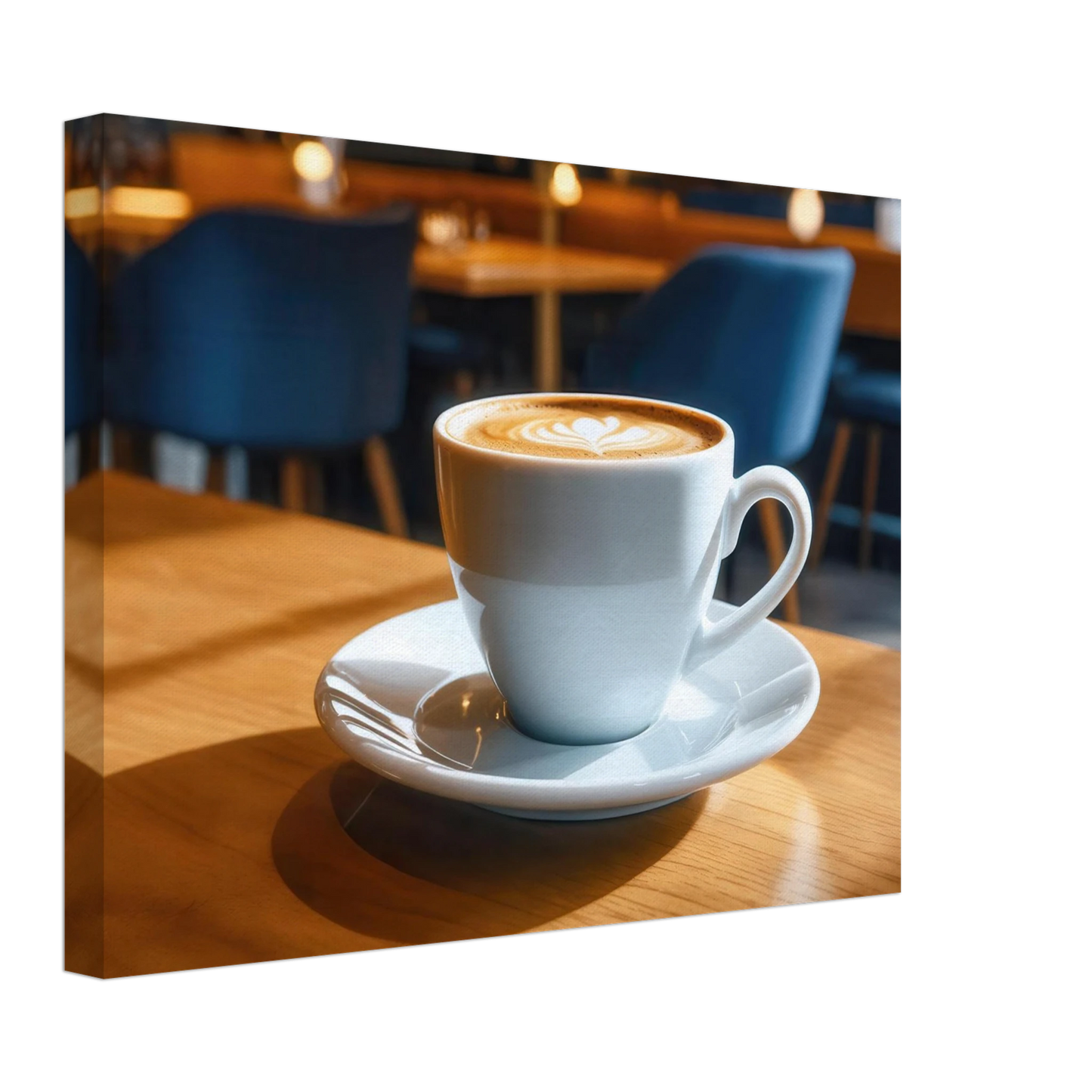 Wandbild gemuetliche kaffeehaus szene stilvolle latte art in goldenem licht