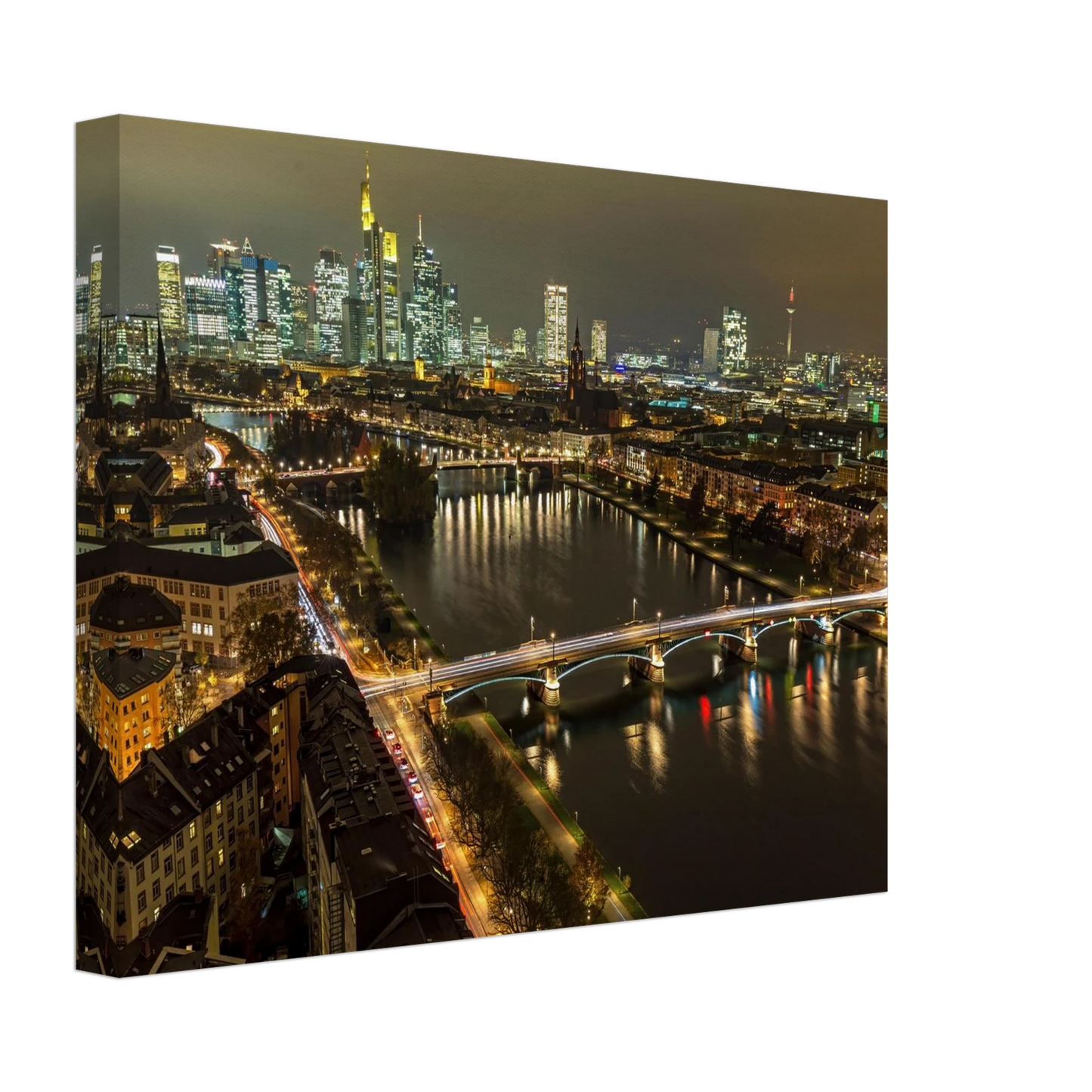 Wandbild golden leuchtende skyline modernes cityscape artwork in variablen groessen