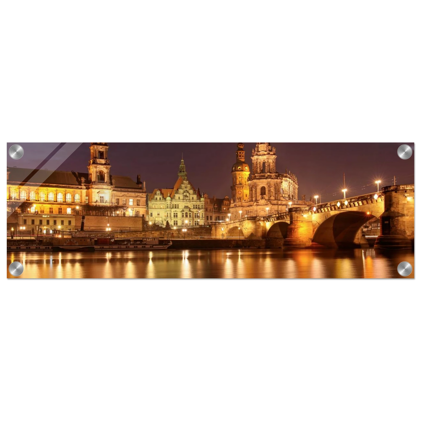 Wandbild dresden elbufer bei nacht ein malerisches stadtbild mit bruecken und gebaeuden erhaeltlich in vielen groessen
