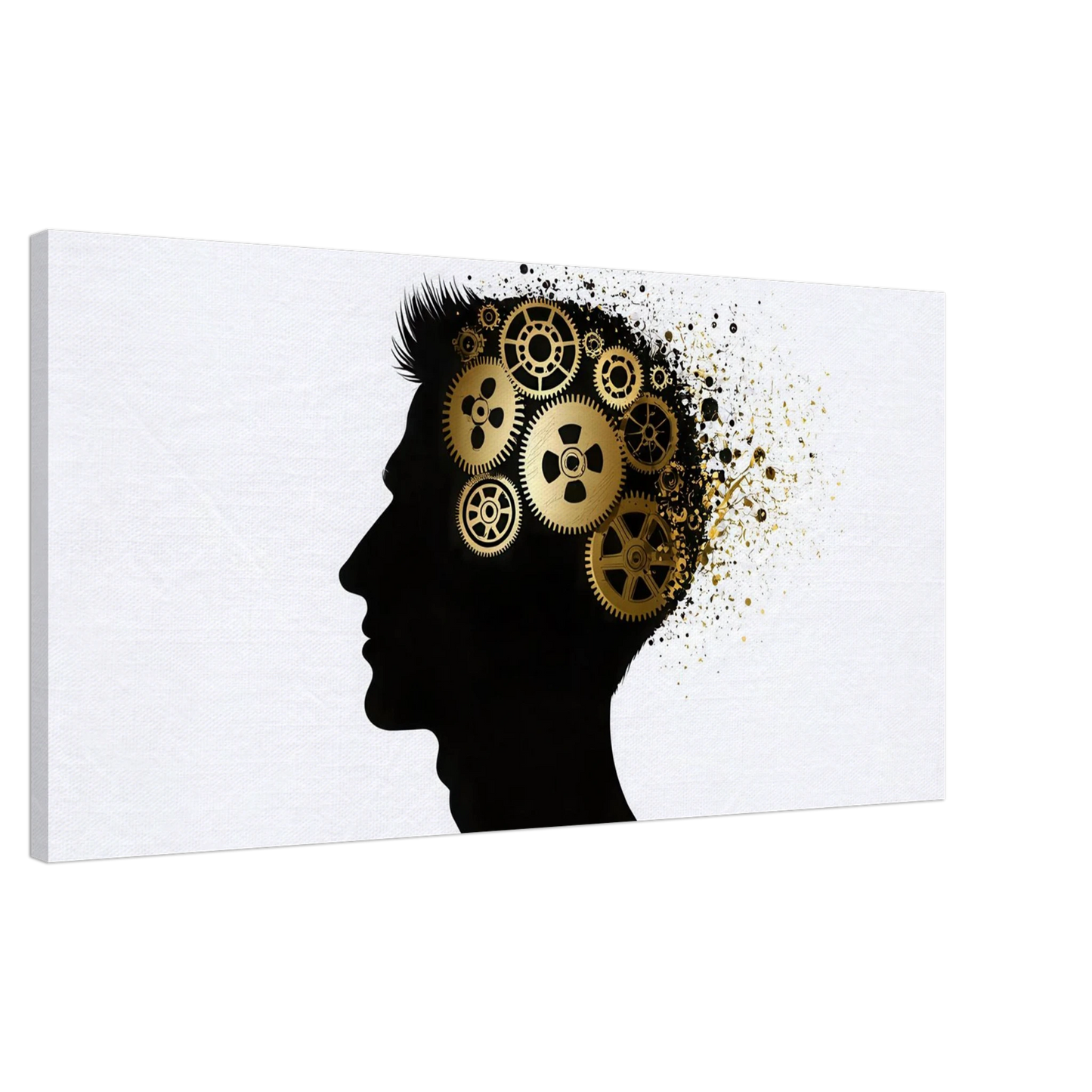 Wandbild gedankenkraft abstrakte goldene zahnraeder