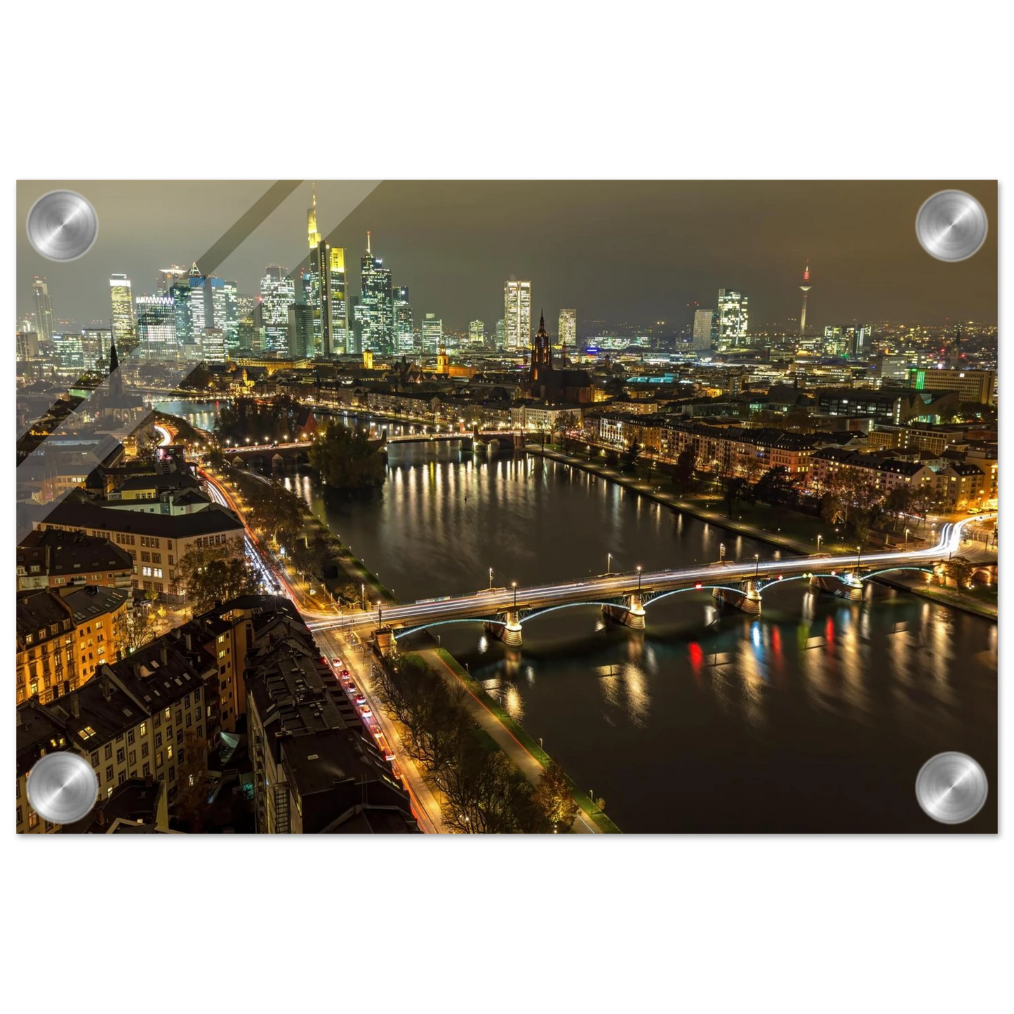 Wandbild golden leuchtende skyline modernes cityscape artwork in variablen groessen