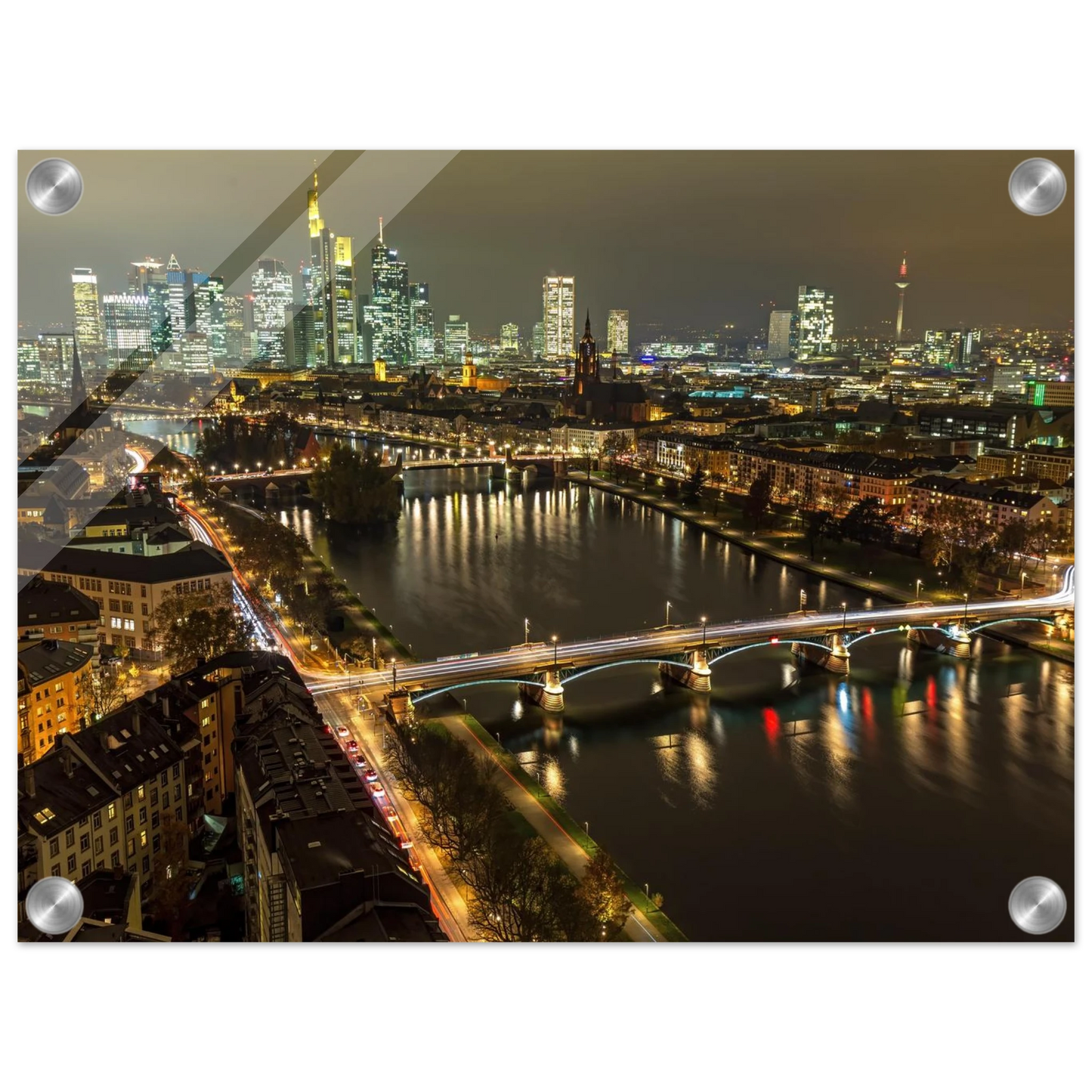 Wandbild golden leuchtende skyline modernes cityscape artwork in variablen groessen