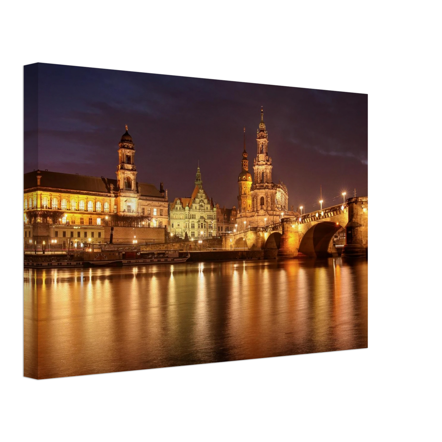 Wandbild dresden elbufer bei nacht ein malerisches stadtbild mit bruecken und gebaeuden erhaeltlich in vielen groessen
