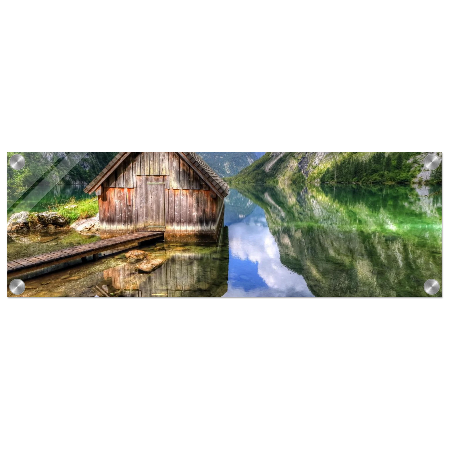 Wandbild bergschutzhuette am see ein idyllisches refugium fuer ihre wanddekoration