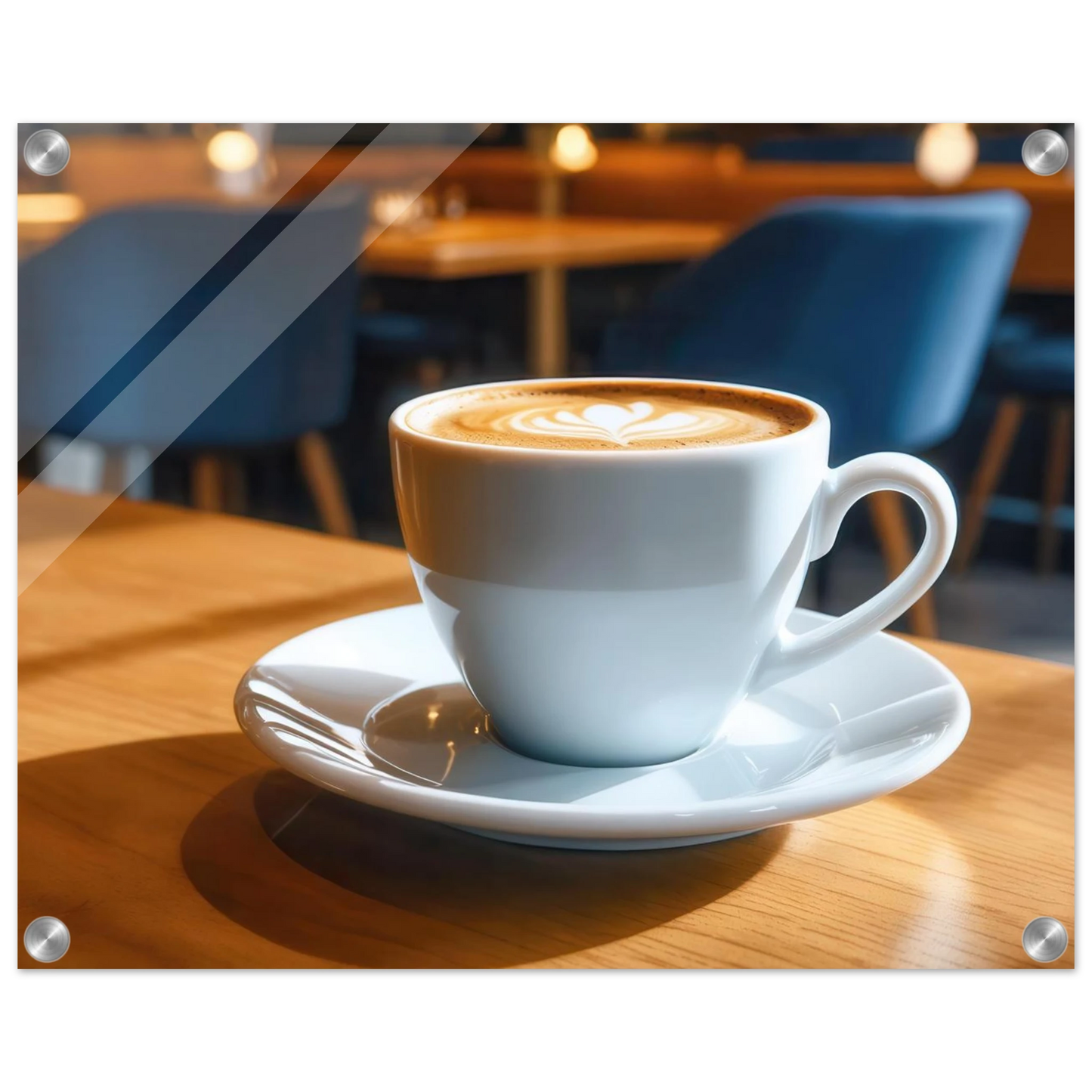 Wandbild gemuetliche kaffeehaus szene stilvolle latte art in goldenem licht