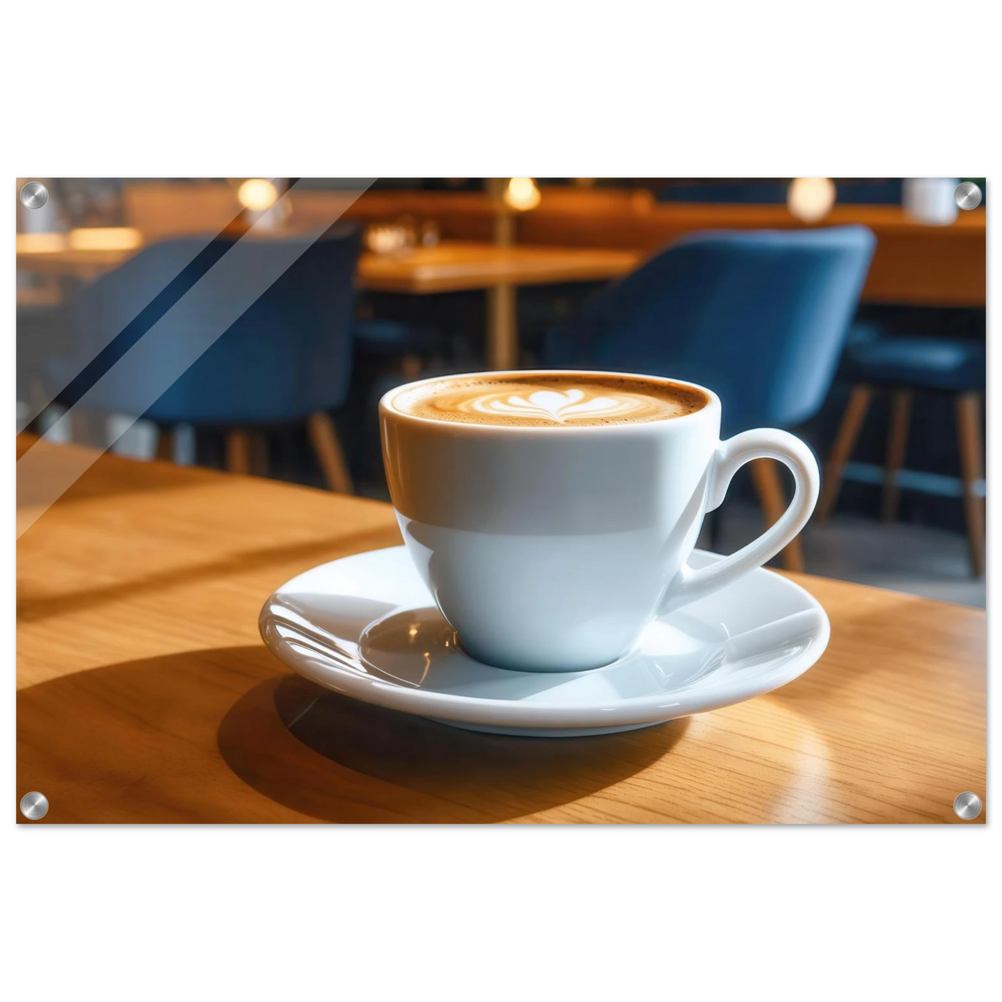 Wandbild gemuetliche kaffeehaus szene stilvolle latte art in goldenem licht