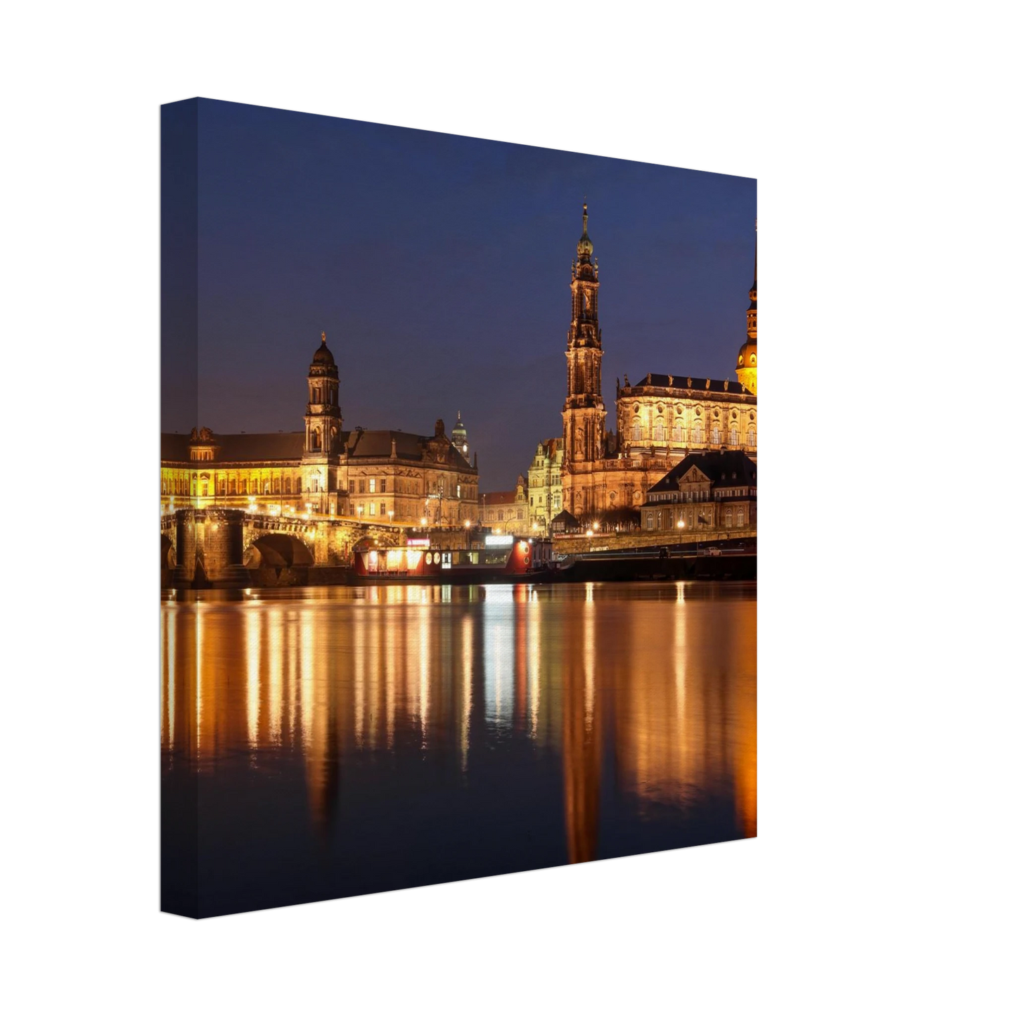 Wandbild dresden bei nacht eine malerische flusslandschaft in leuchtendem gold und azur