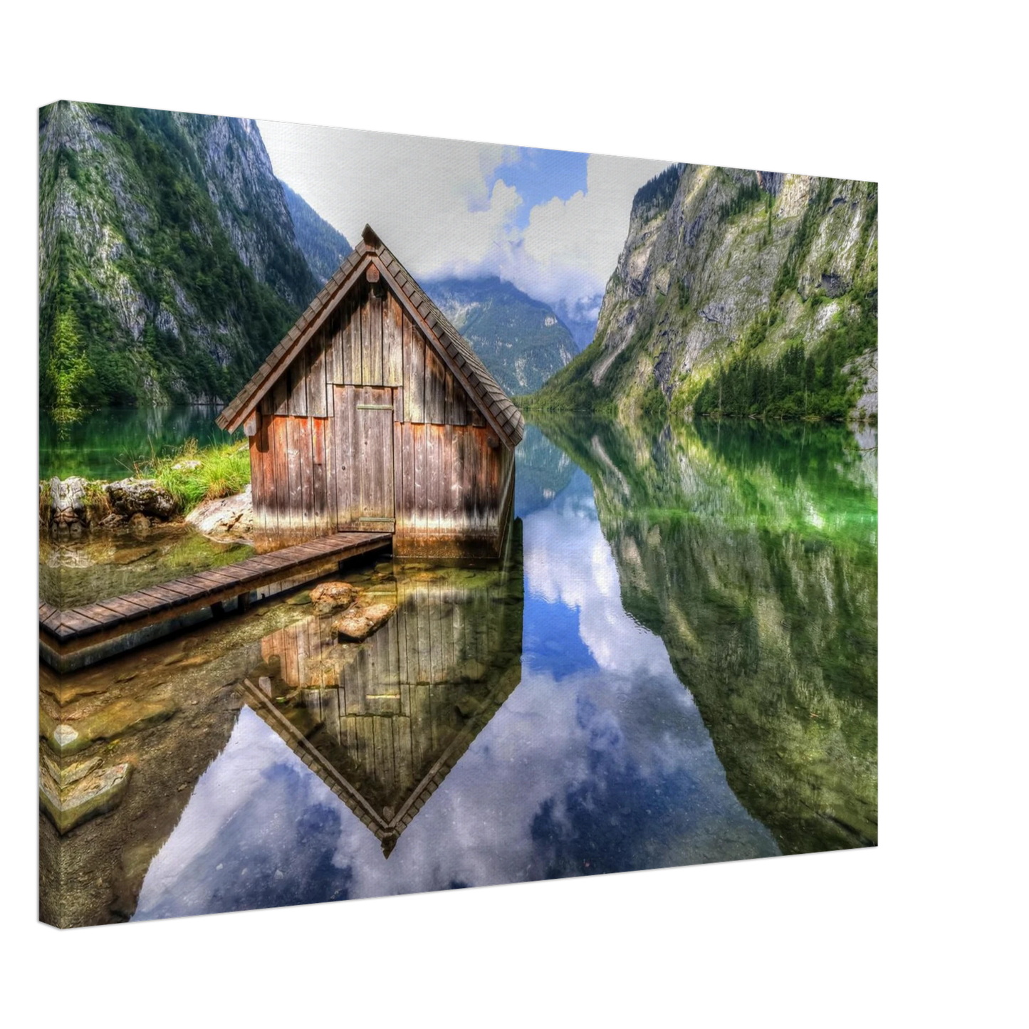 Wandbild bergschutzhuette am see ein idyllisches refugium fuer ihre wanddekoration