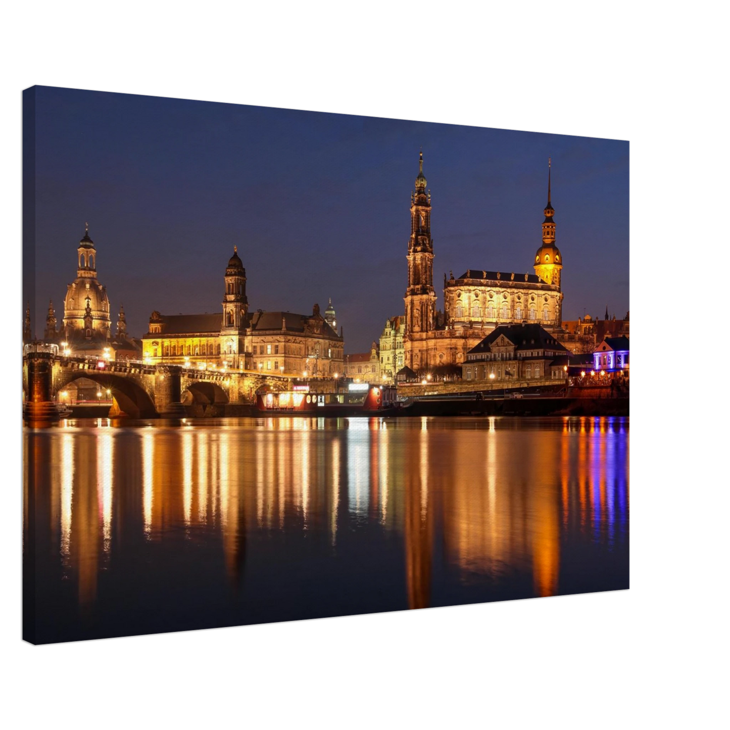Wandbild dresden bei nacht eine malerische flusslandschaft in leuchtendem gold und azur