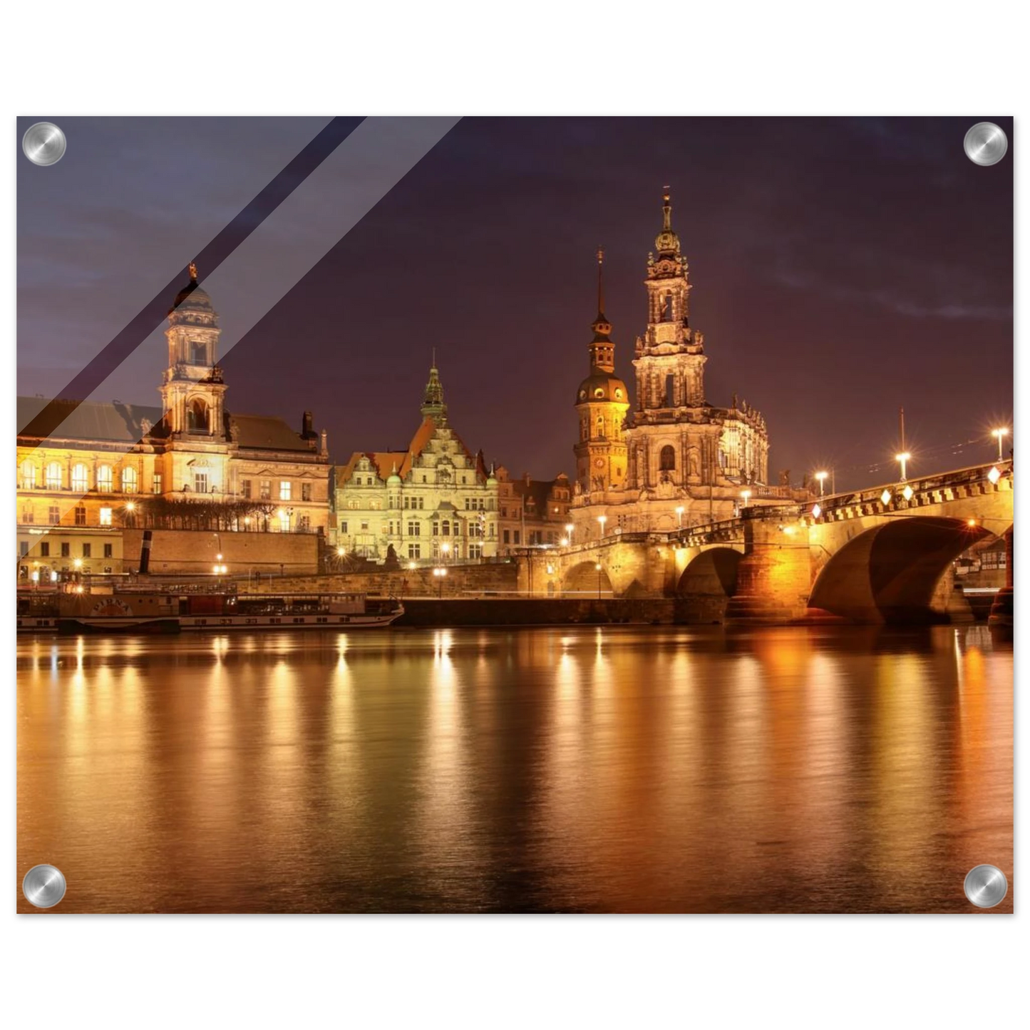 Wandbild dresden elbufer bei nacht ein malerisches stadtbild mit bruecken und gebaeuden erhaeltlich in vielen groessen