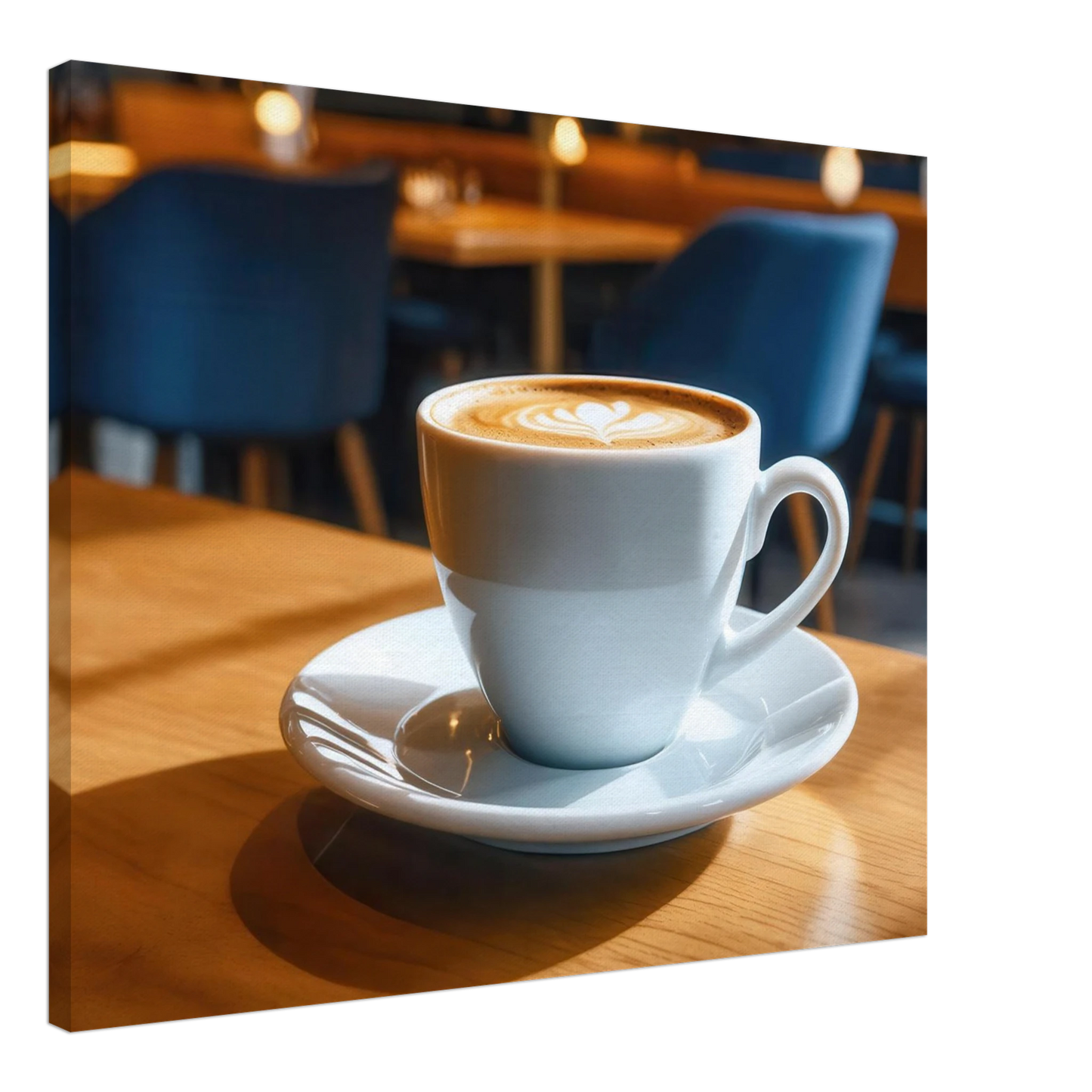Wandbild gemuetliche kaffeehaus szene stilvolle latte art in goldenem licht