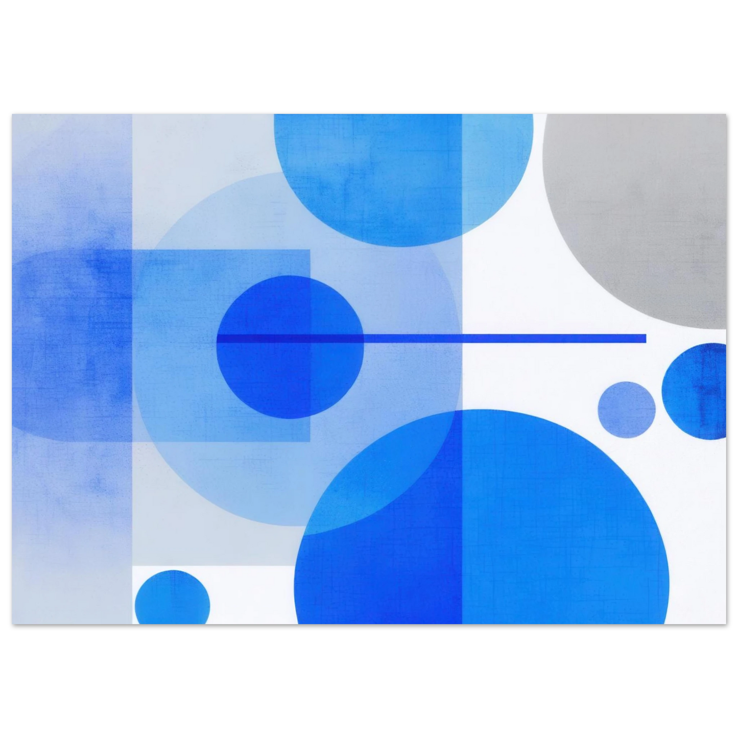Wandbild geometrische abstraktion in koenigsblau und azur modernes dekor mit kreis rechteckformen