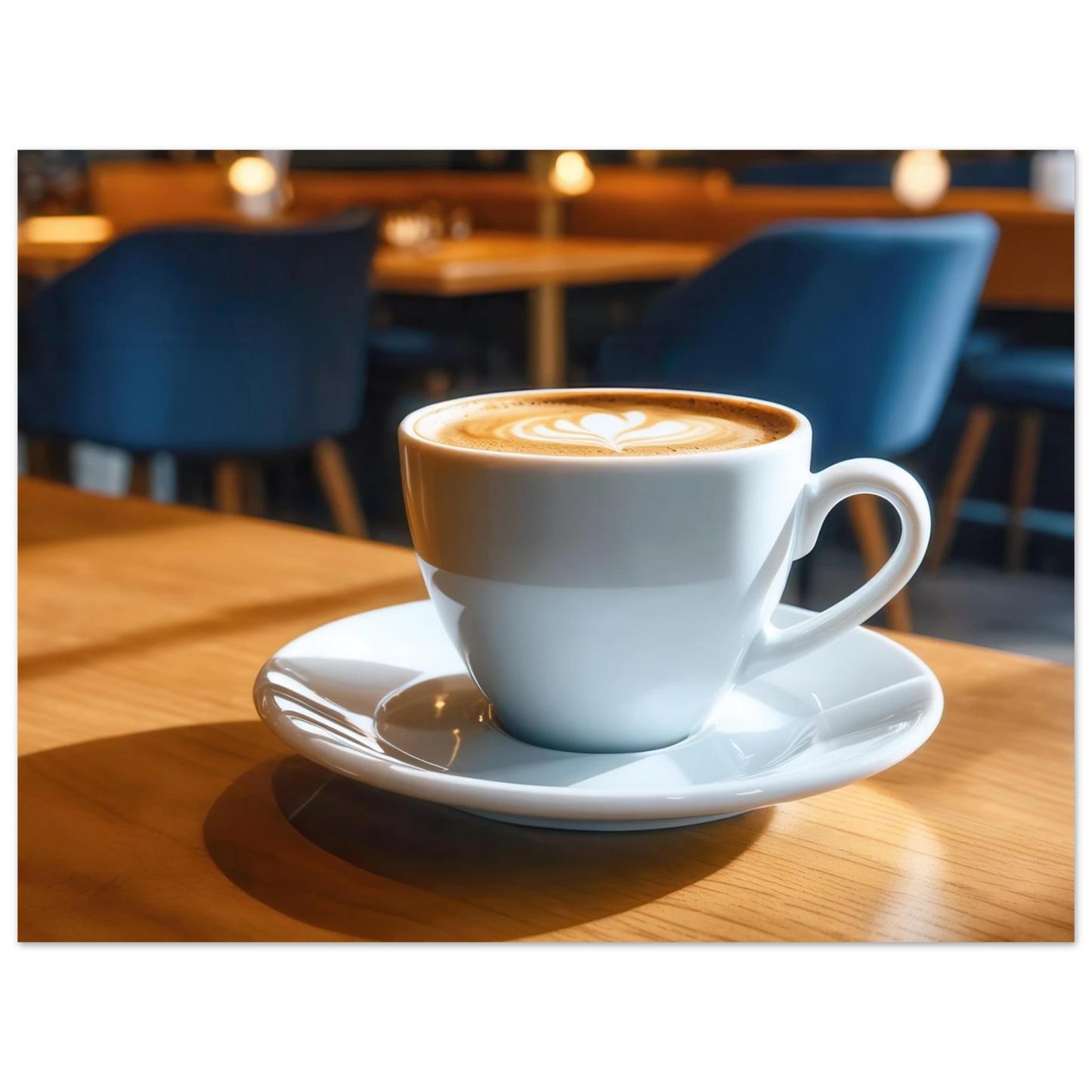 Wandbild gemuetliche kaffeehaus szene stilvolle latte art in goldenem licht