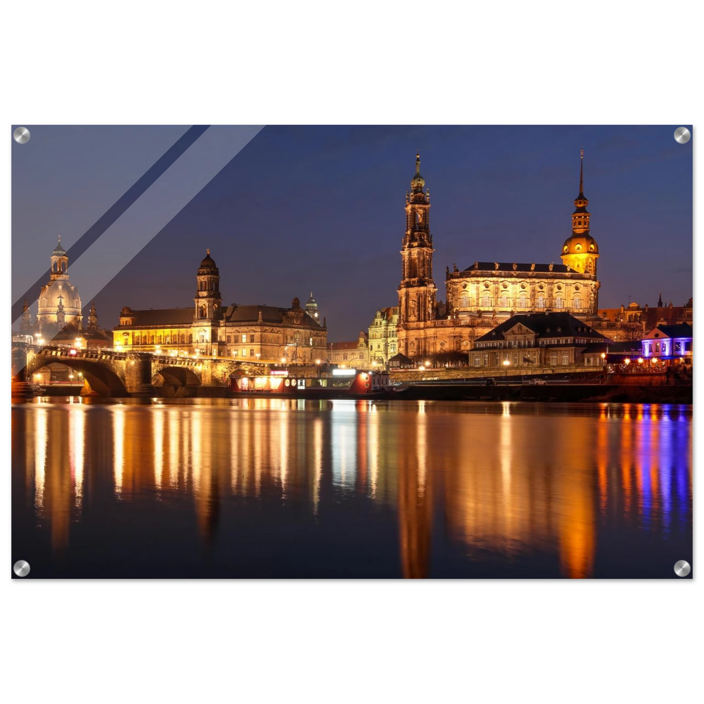 Wandbild dresden bei nacht eine malerische flusslandschaft in leuchtendem gold und azur