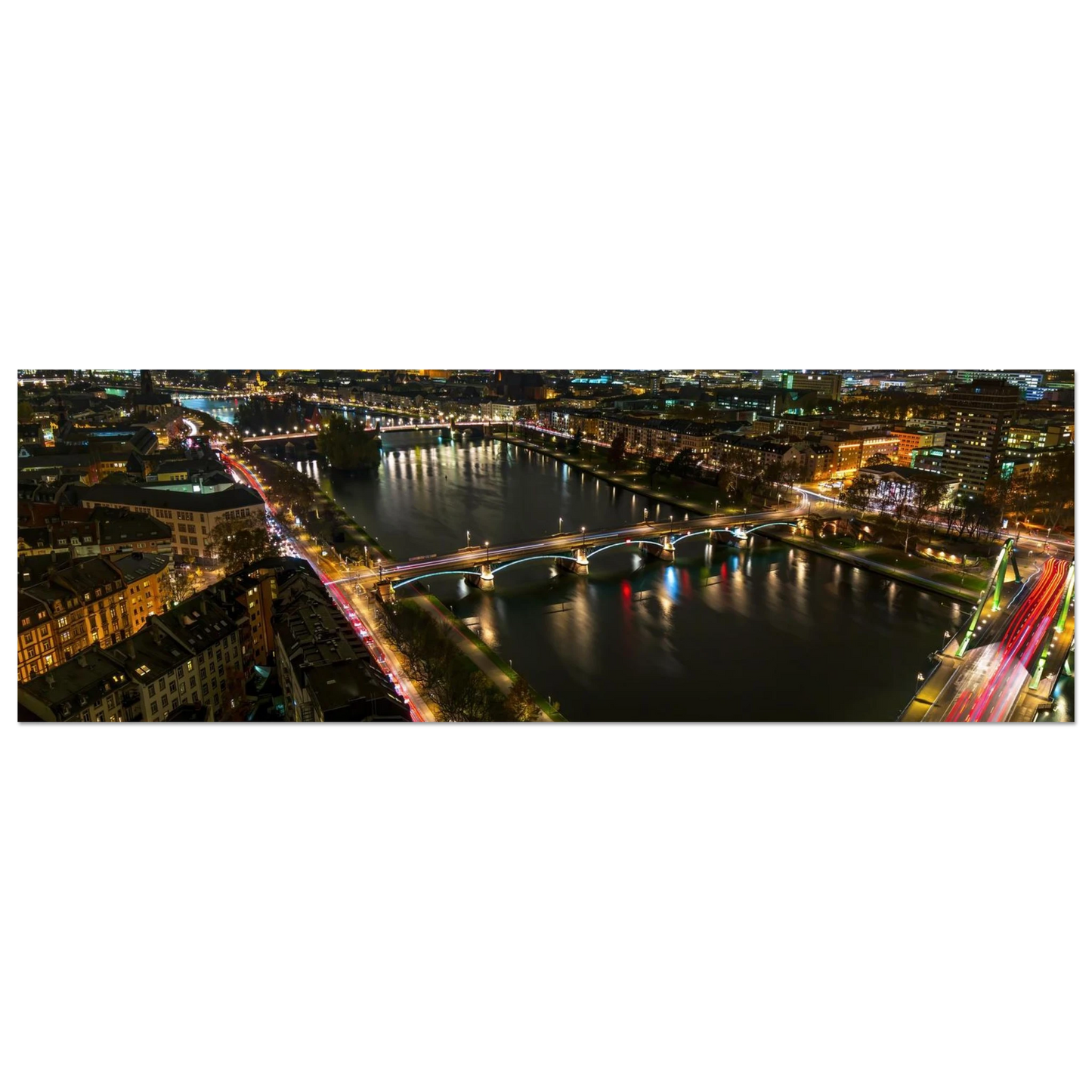Wandbild frankfurt bei nacht pulsierende stadtansicht mit lichtspuren