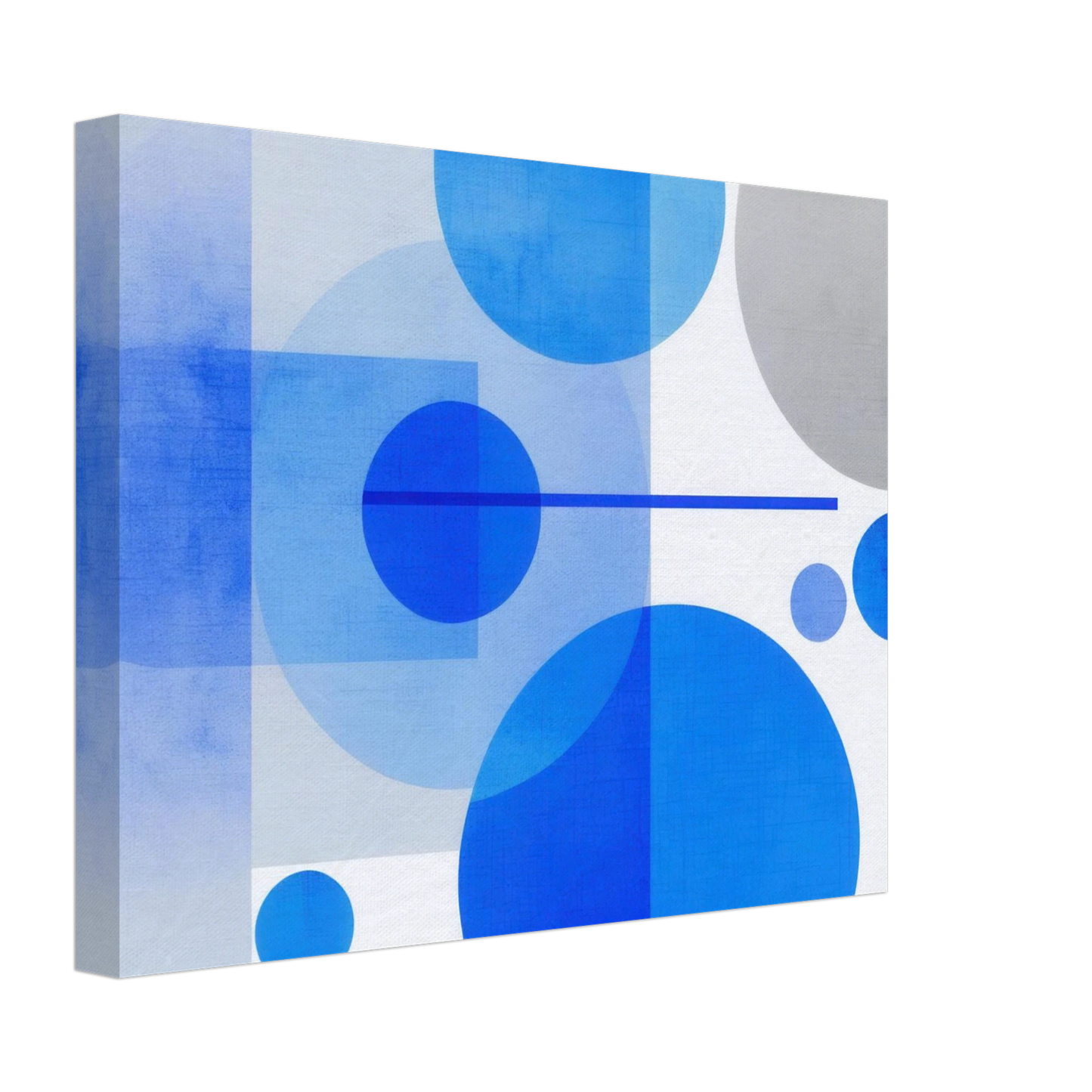 Wandbild geometrische abstraktion in koenigsblau und azur modernes dekor mit kreis rechteckformen
