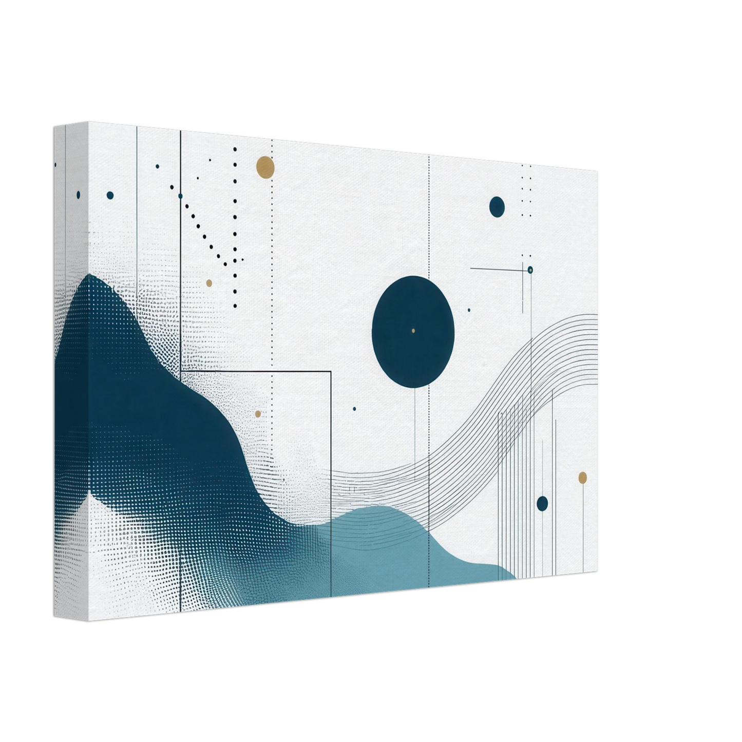 Wandbild deep sea rhythm abstrakte kunst in blau und goldtoenen in ihrer wunschgroesse