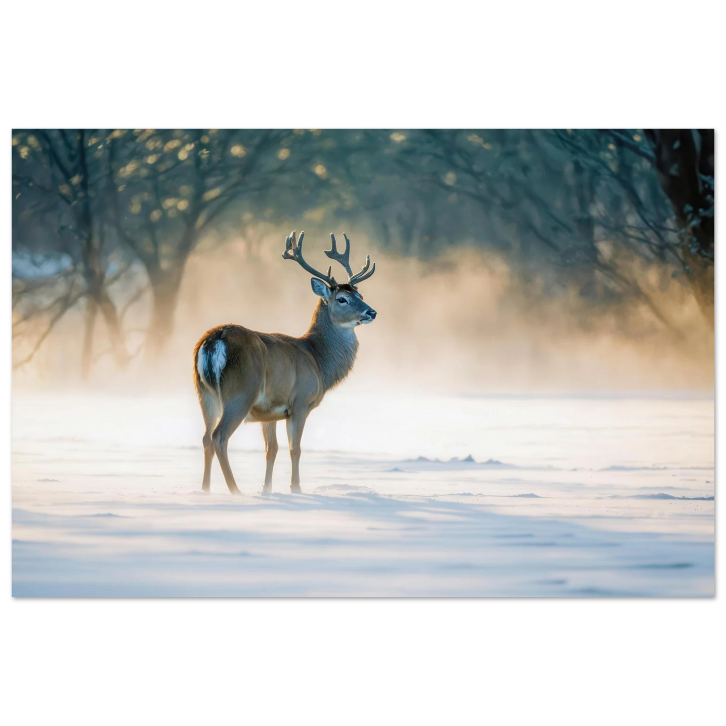 Wandbild majestaetischer hirsch im winterwunderland verwandeln sie ihr zuhause in eine ruhige landschaft