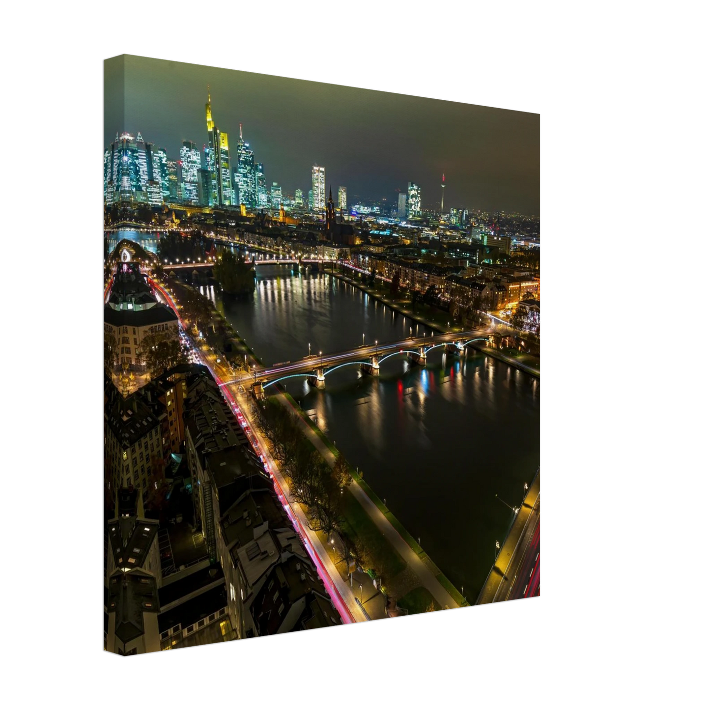Wandbild frankfurt bei nacht pulsierende stadtansicht mit lichtspuren