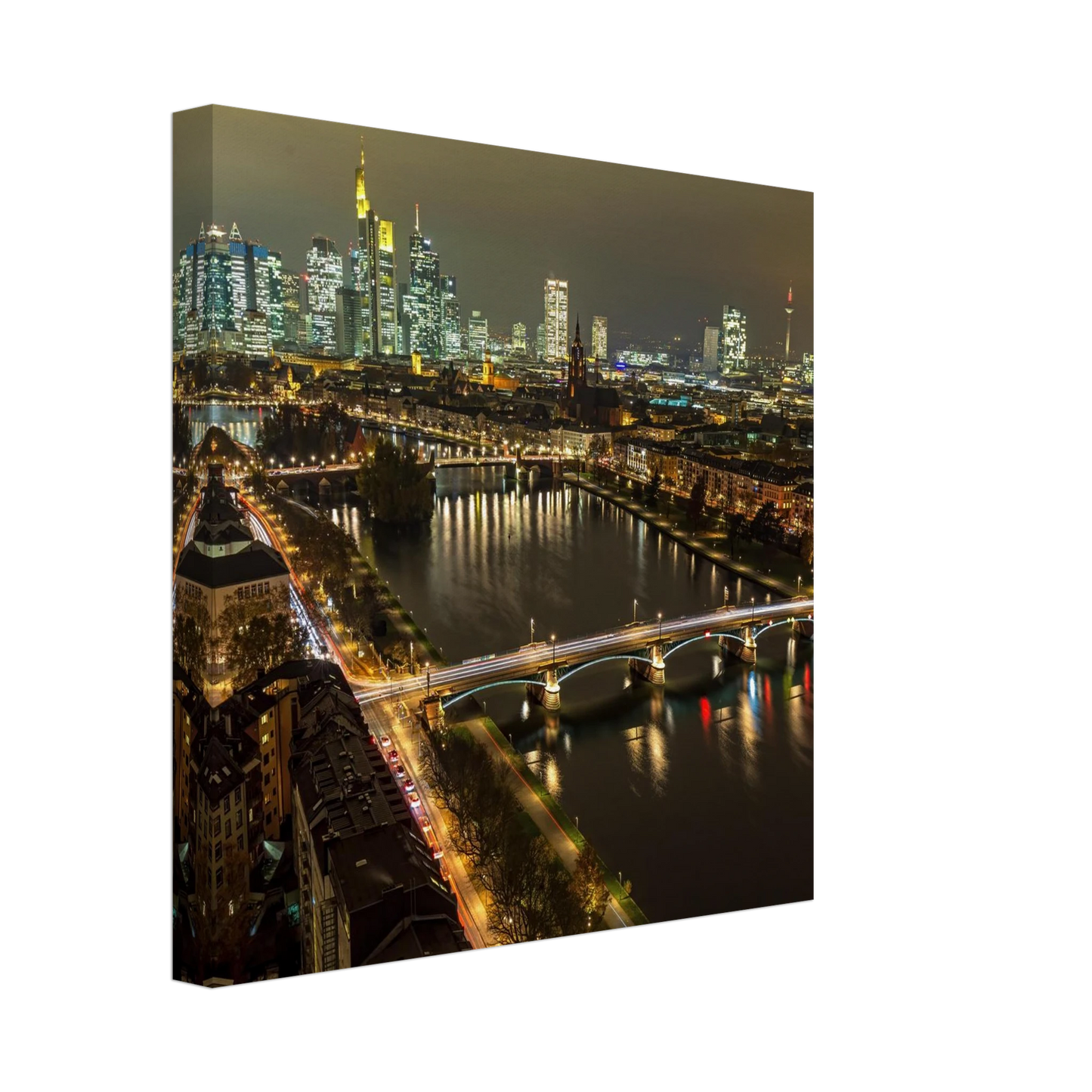 Wandbild golden leuchtende skyline modernes cityscape artwork in variablen groessen