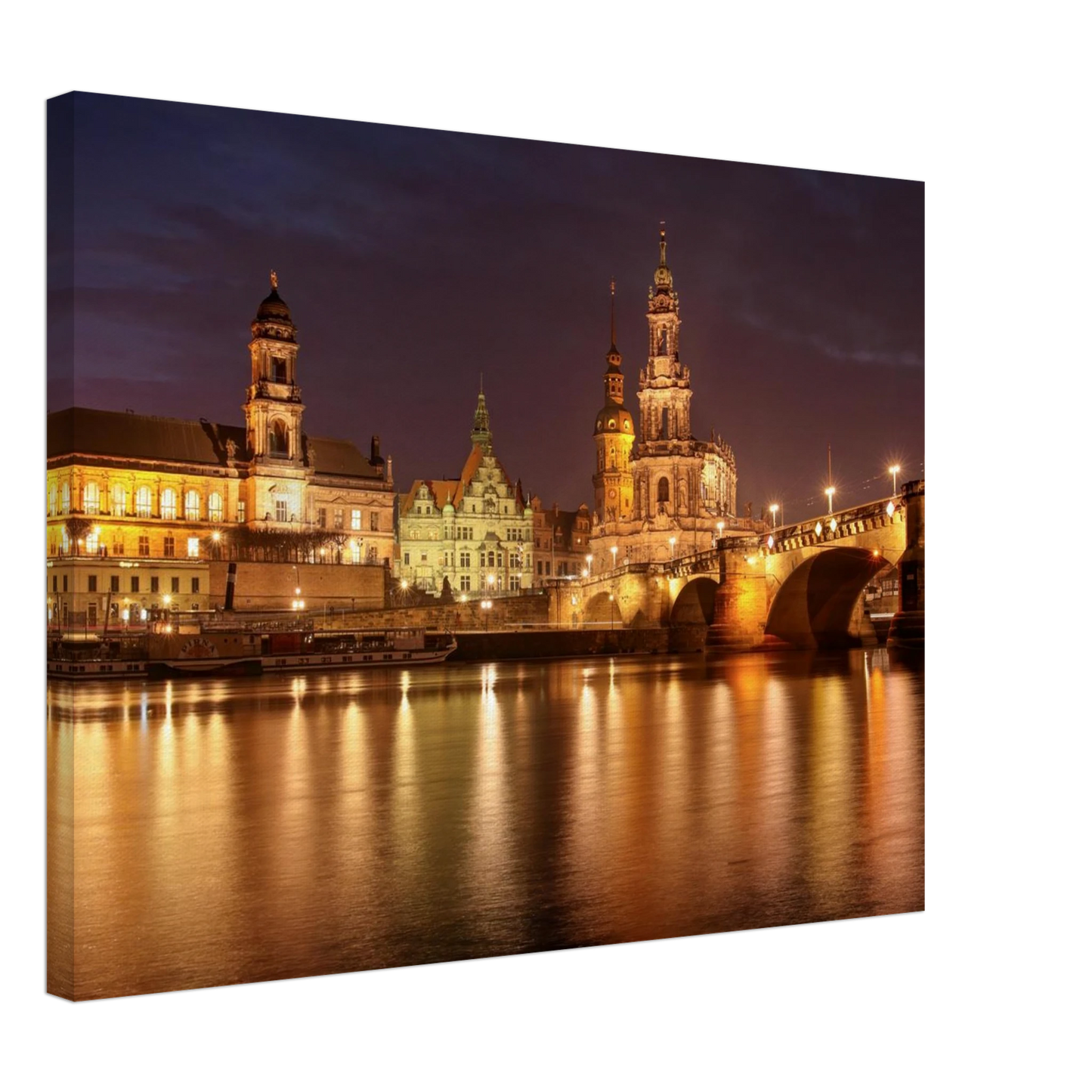 Wandbild dresden elbufer bei nacht ein malerisches stadtbild mit bruecken und gebaeuden erhaeltlich in vielen groessen